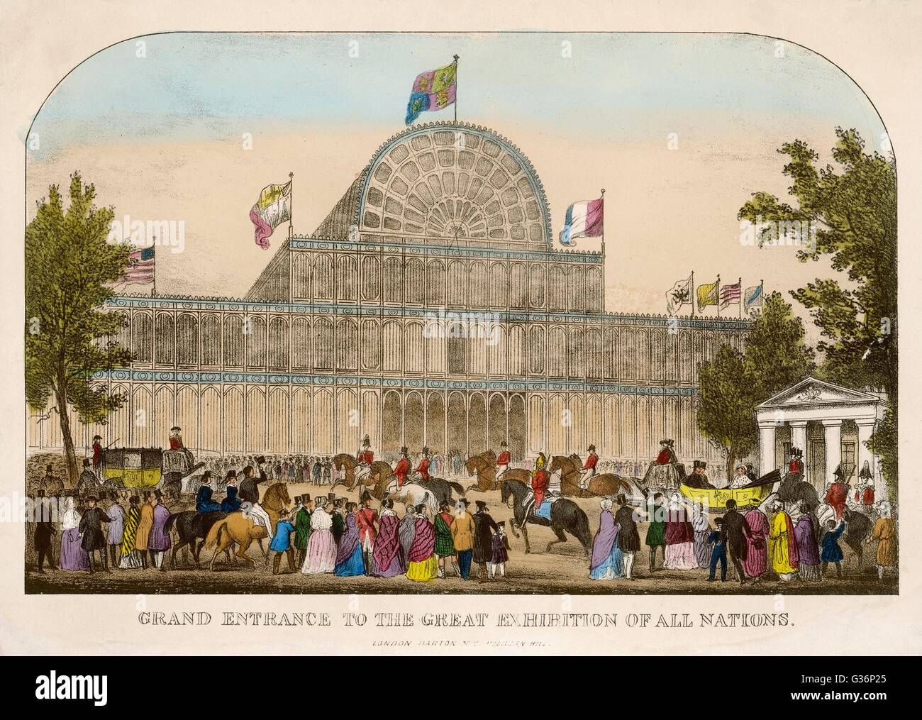 La grande exposition de toutes les nations à Hyde Park, Londres - vue de la Grande Entrée pour le Palais de Cristal, avec des gens autour de la mouture. Date : 1851 Banque D'Images