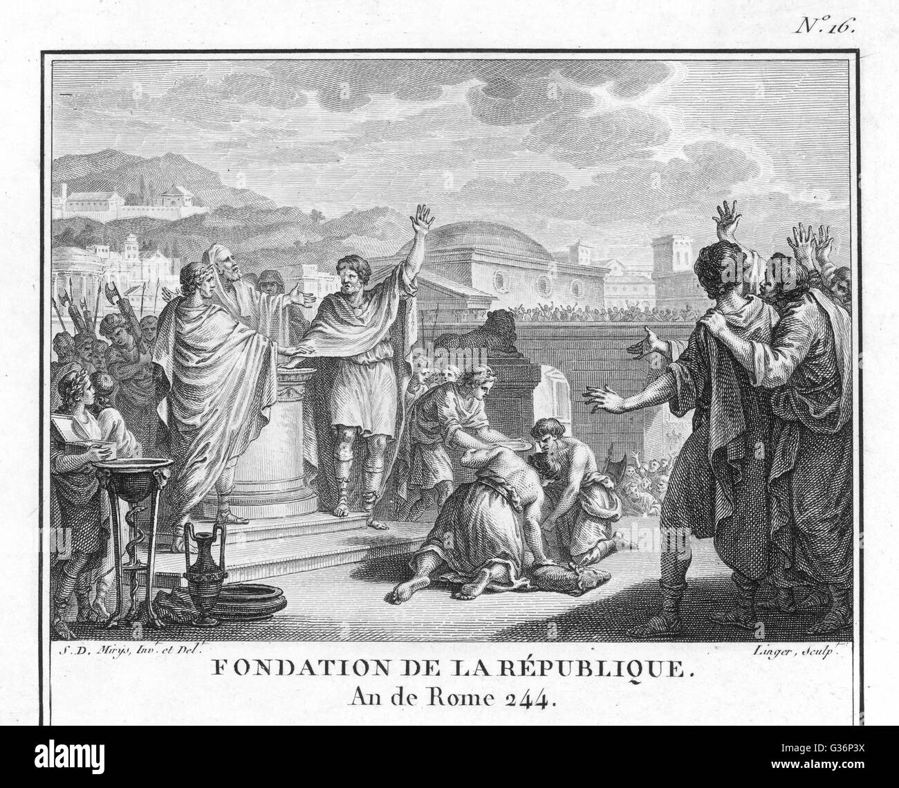 La fondation de la République romaine, après l'expulsion des Tarquins, les derniers rois de Rome. Date : 509 av. Banque D'Images