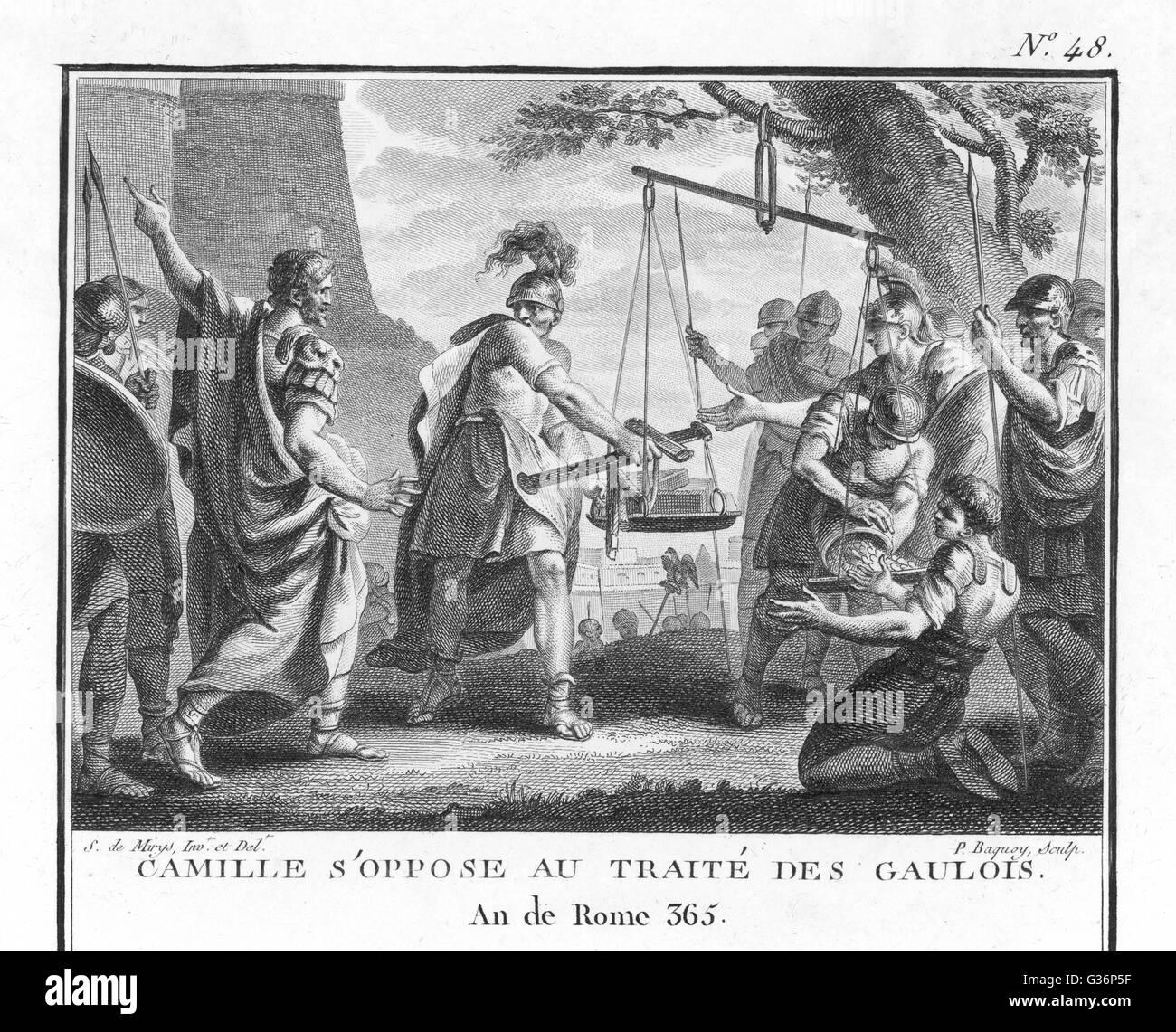 Marcus Furius Camillus, consul romain, s'oppose à conclure un traité avec les Gaulois. Date : 390 av. Banque D'Images