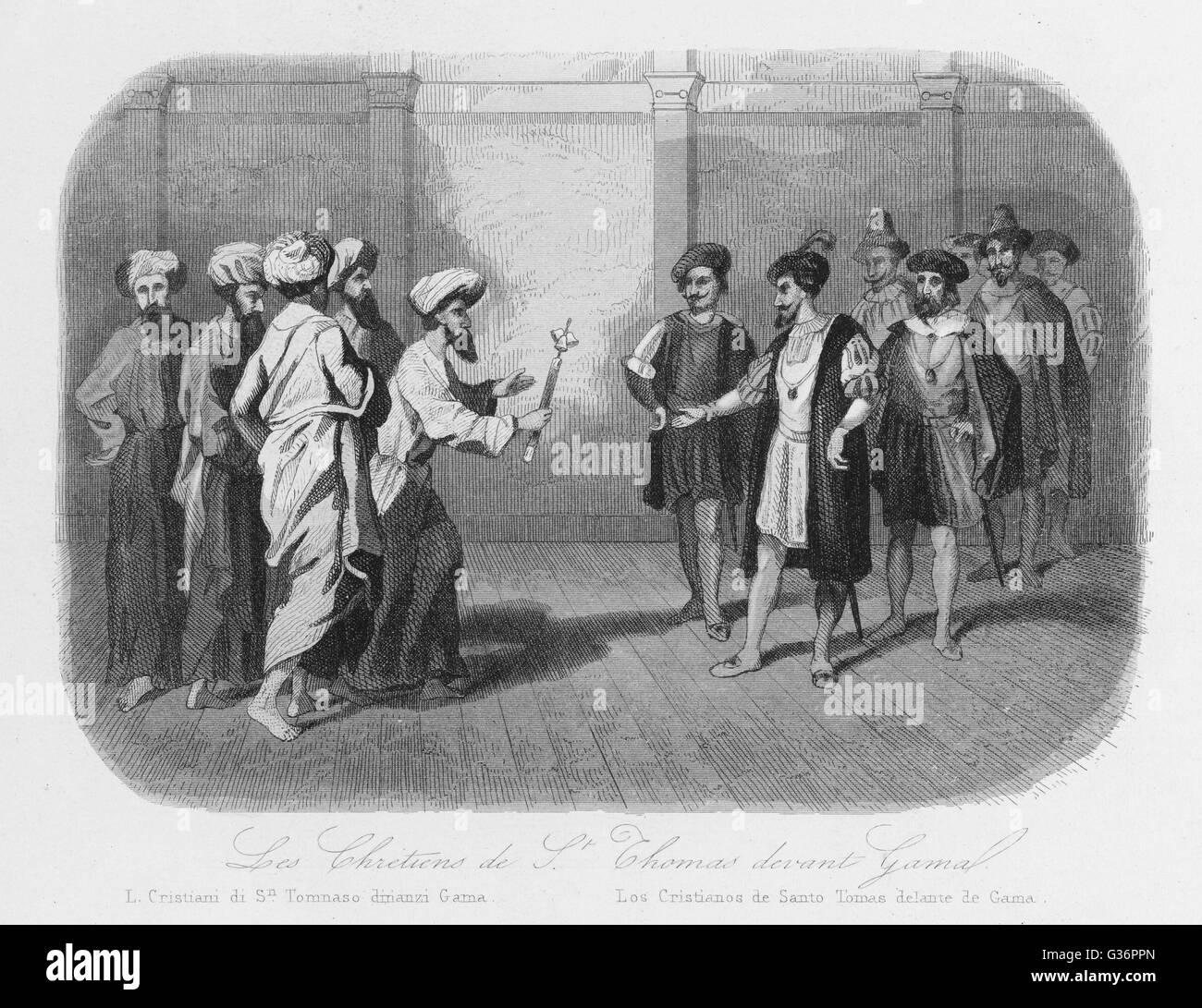 Vasco da Gama rencontre des chrétiens à Sao Tomé Banque D'Images