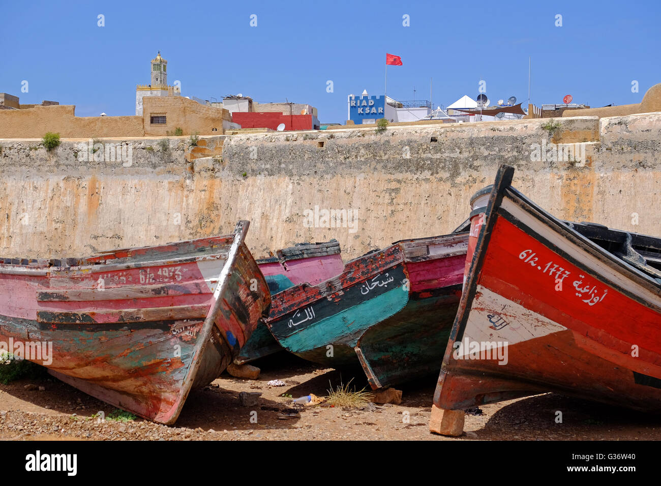 Bateaux de pêche en bois , El Jadida, Maroc Banque D'Images