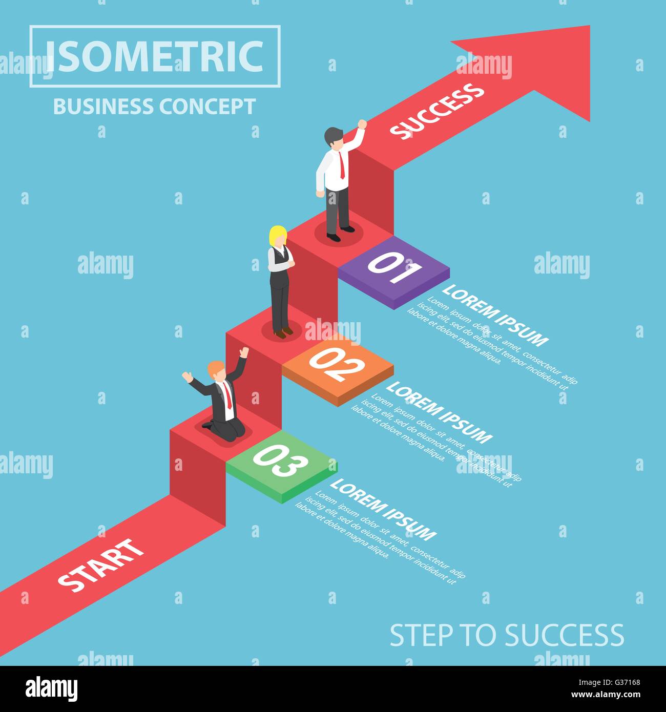 D'affaires sur l'échelle graphique d'entreprise, étape vers le succès, télévision 3D isométrique web design infographies, VECTOR, EPS10 Illustration de Vecteur