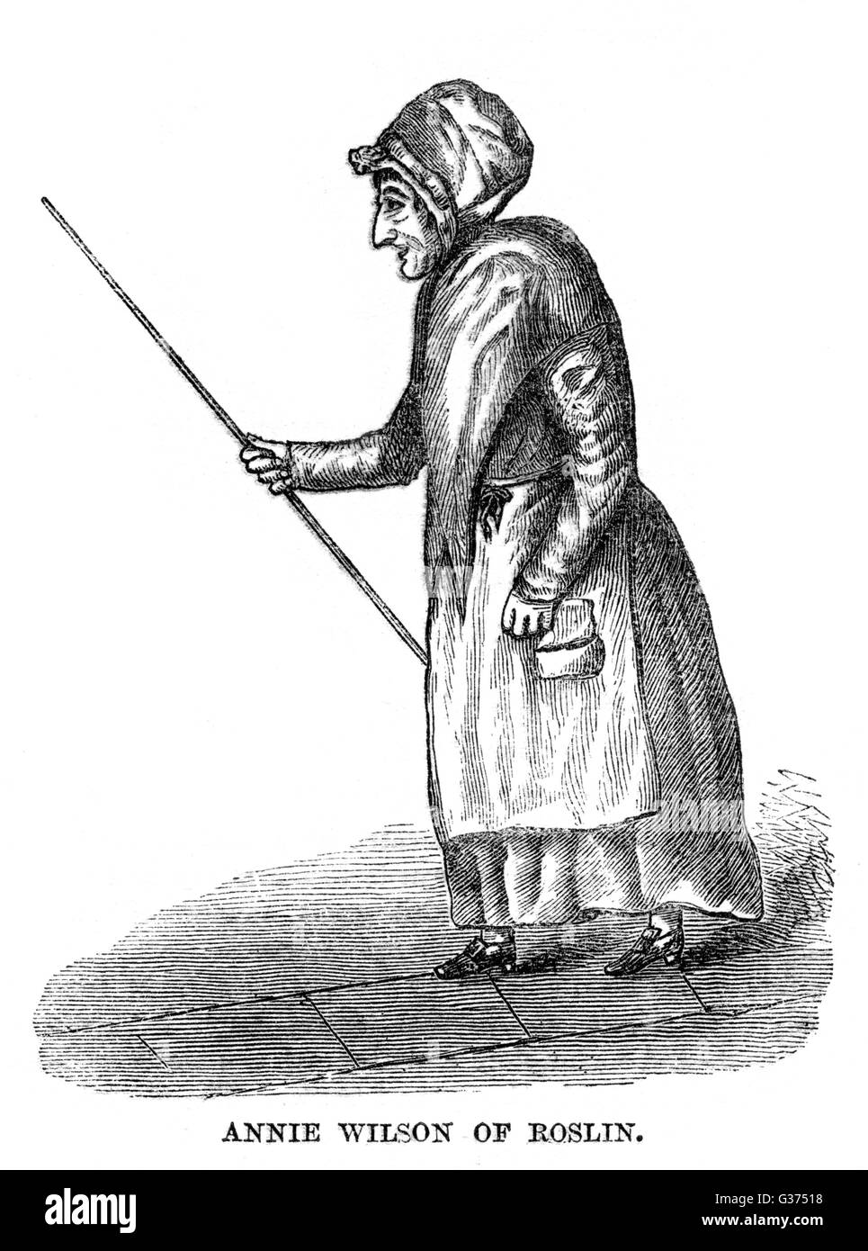 ANNIE WILSON - la femme de l'aubergiste et guide pour la Chapelle de Rosslyn, Édimbourg, où elle perpétue les légendes telles que le pilier de l'Apprenti. Burns a écrit un poème en son honneur. Date : vers 1780 Banque D'Images