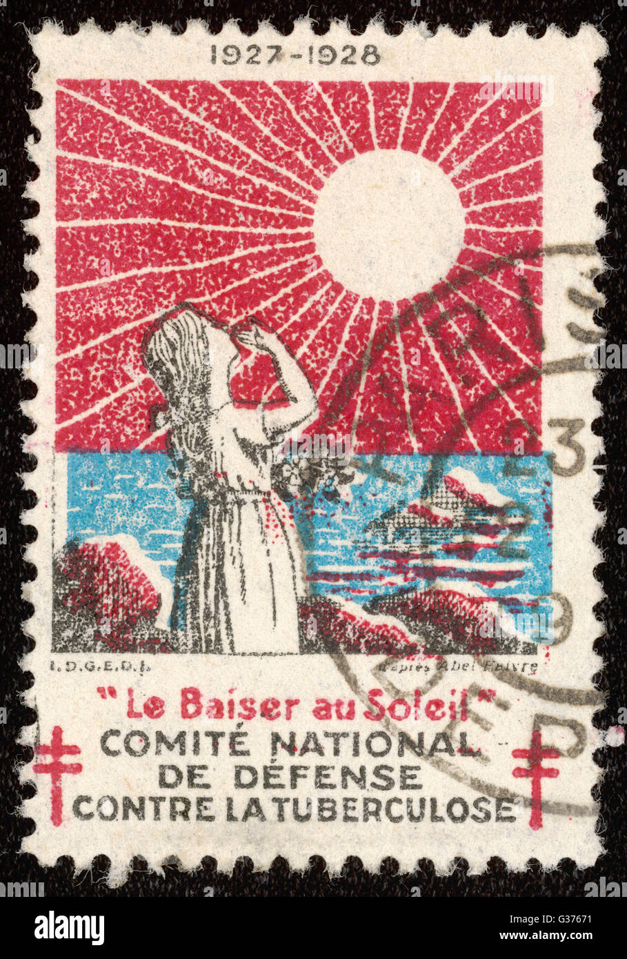 Timbre-poste français la promotion du soleil pour lutter contre la tuberculose. Date : 1927-1928 Banque D'Images