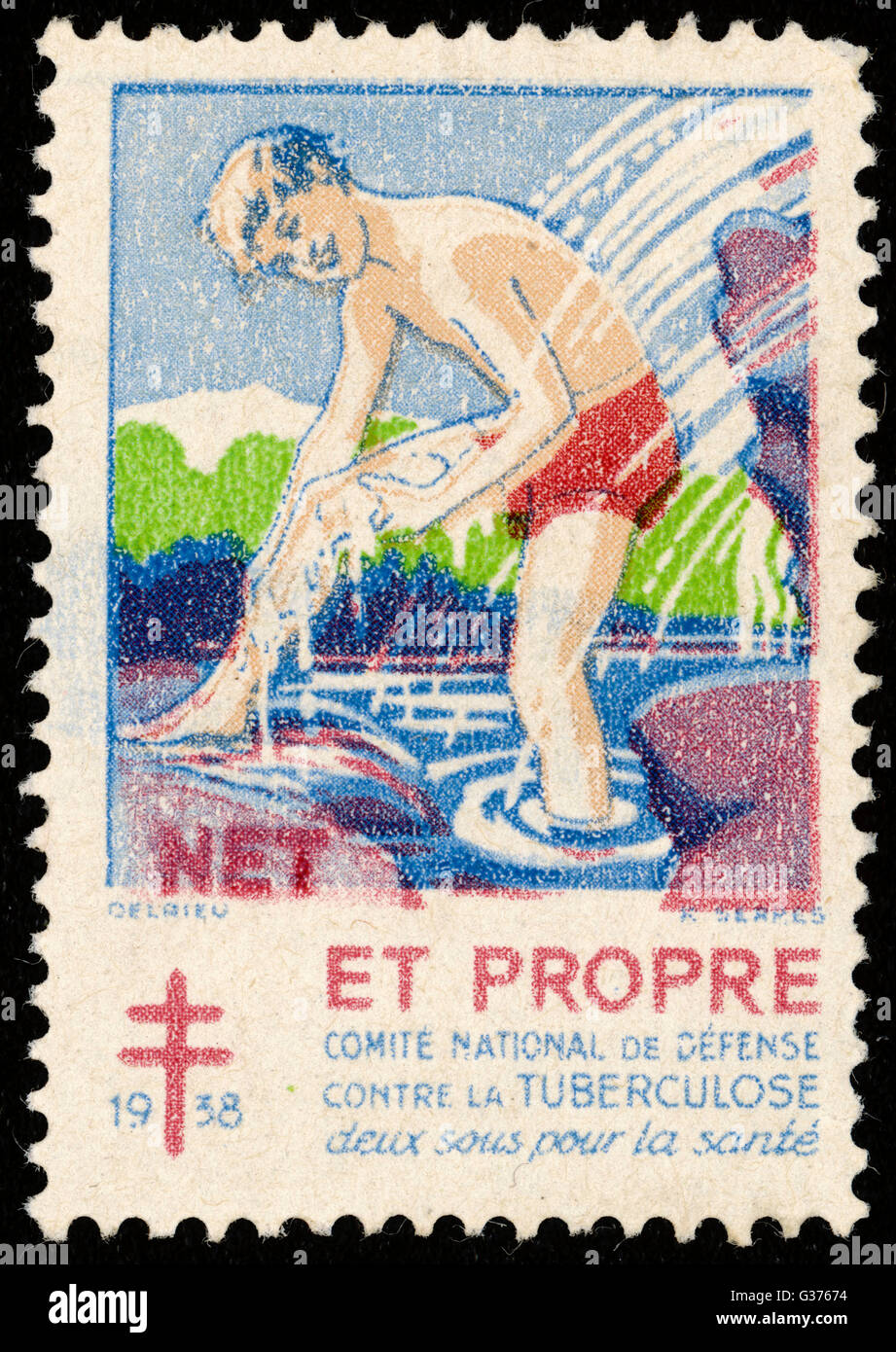 Timbre-poste français la promotion de l'echelle, de propreté et de lutte contre la tuberculose. Date : 1930 Banque D'Images