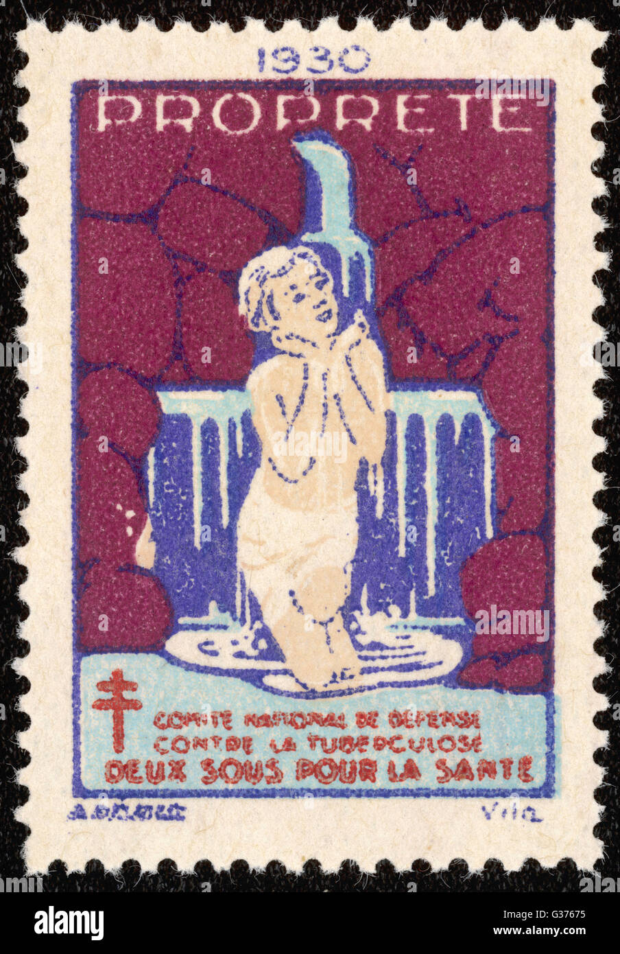 Timbre-poste français promouvoir le lavage et propreté pour lutter contre la tuberculose. Date : 1938 Banque D'Images