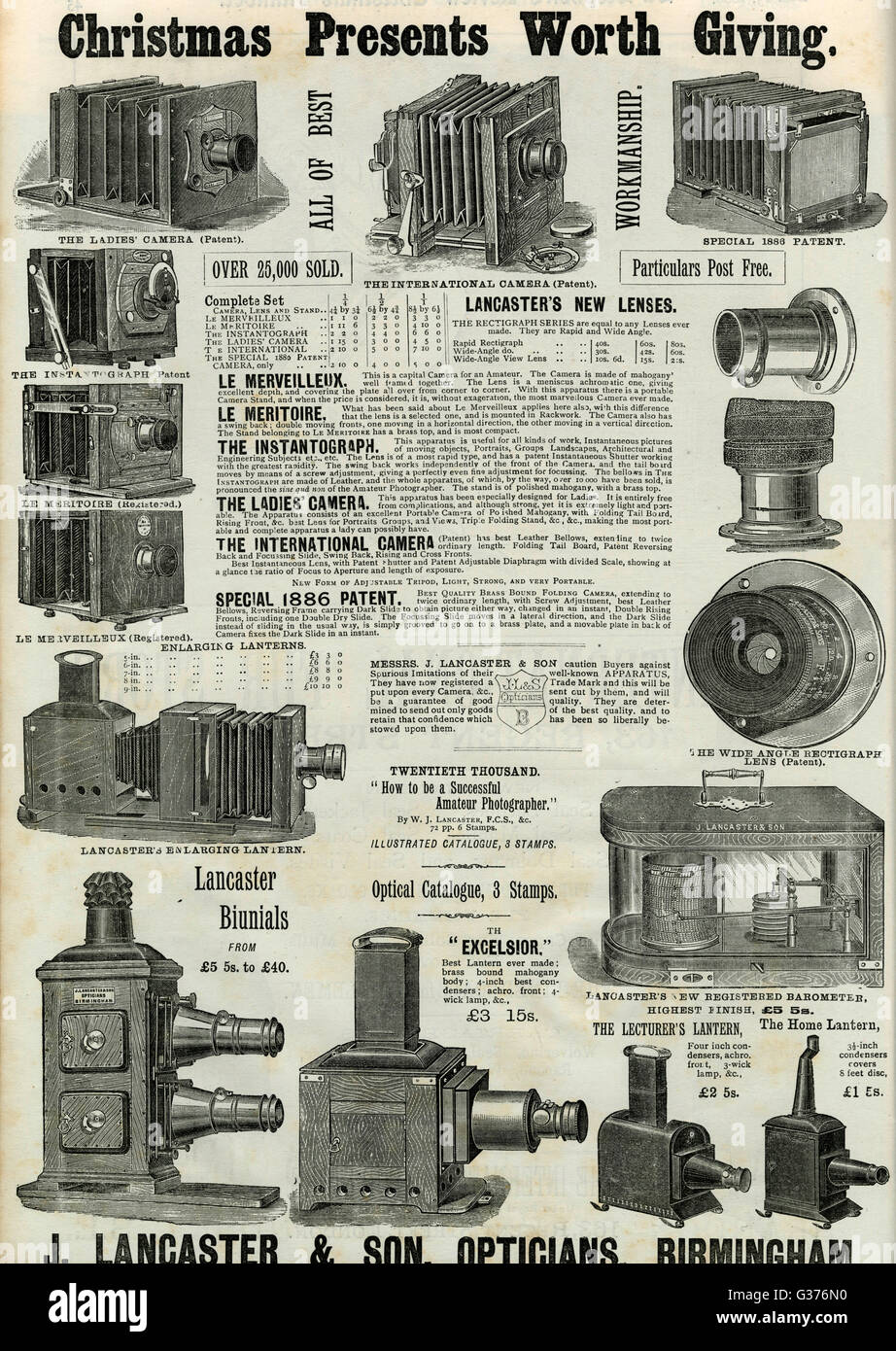 Publicité pour les caméras à soufflets Lancaster & Sons 1886 Banque D'Images