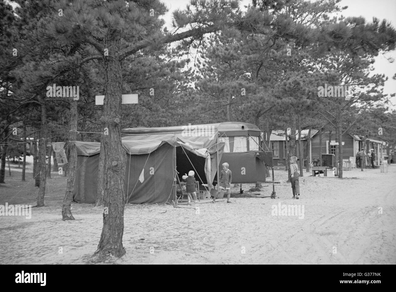 Scènes au camp de semi-remorque, Dennis Port, Massachusetts Banque D'Images