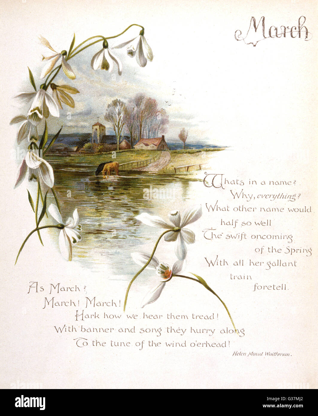 Illustration de livre -- Avril, avec une scène de pays au printemps. Date : vers 1880 Banque D'Images