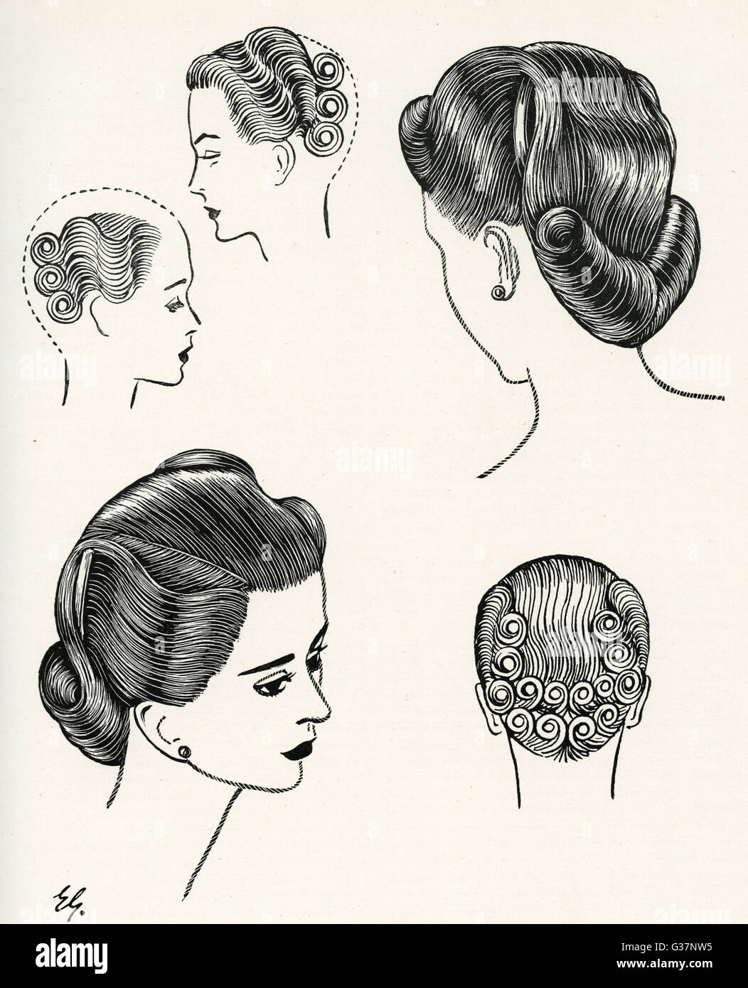 Schéma du style de cheveux en forme de V Rolls Banque D'Images