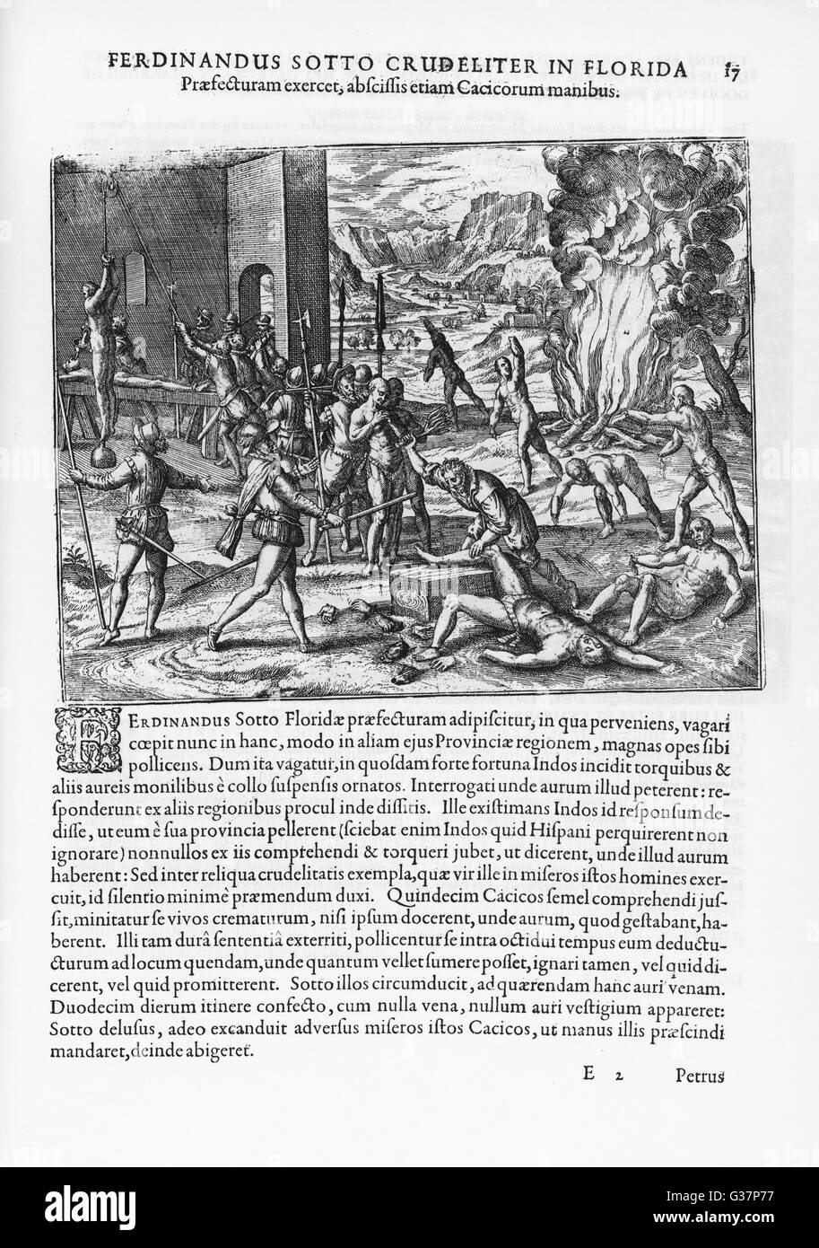 Hernando de Soto tortures autochtones Banque D'Images
