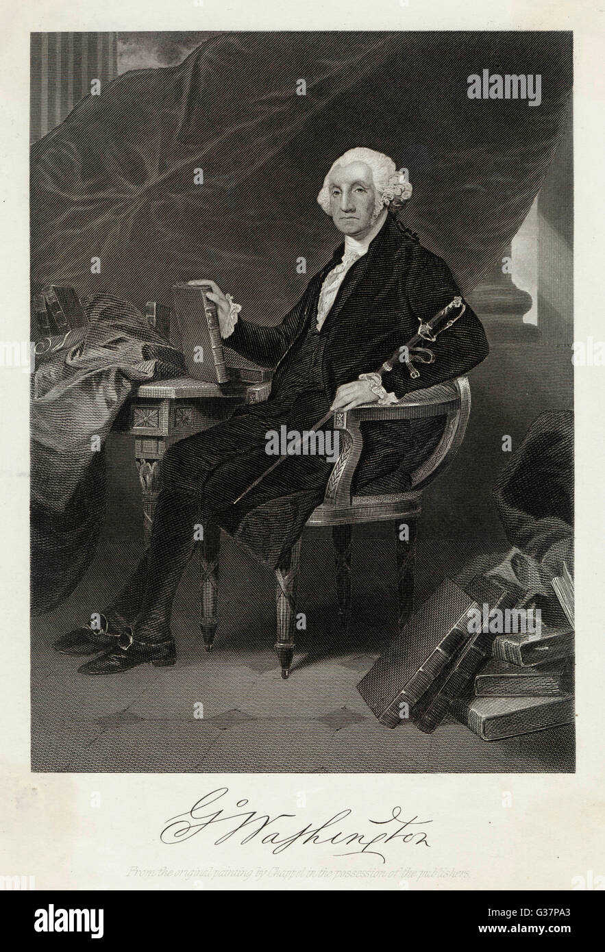 GEORGE WASHINGTON (1732-1799) Premier président des États-Unis assis à son bureau Banque D'Images