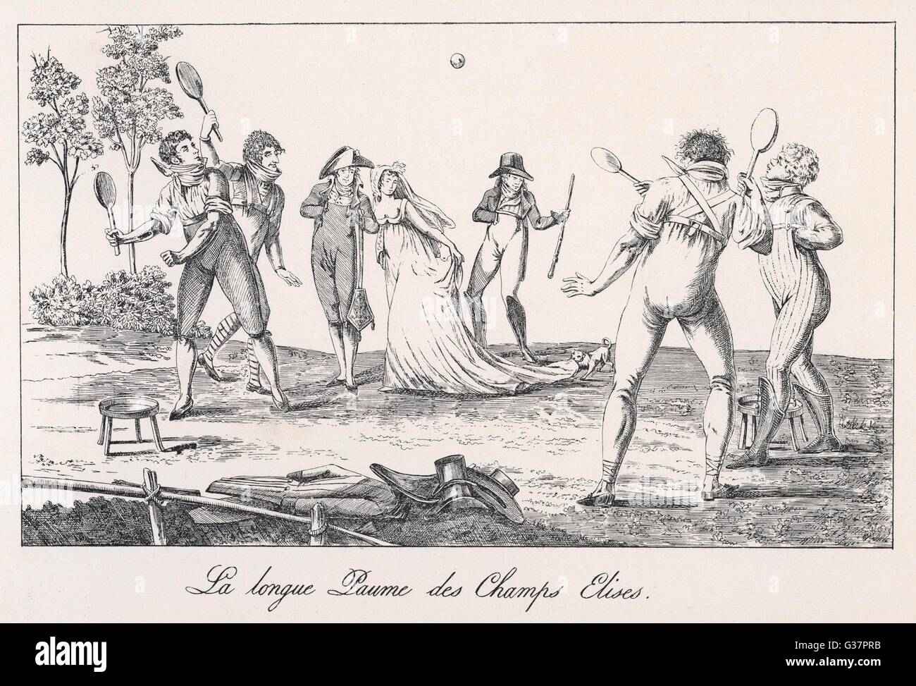 Un début de match de tennis joué dans les Champs Elysées, Paris Date : 1800 Banque D'Images