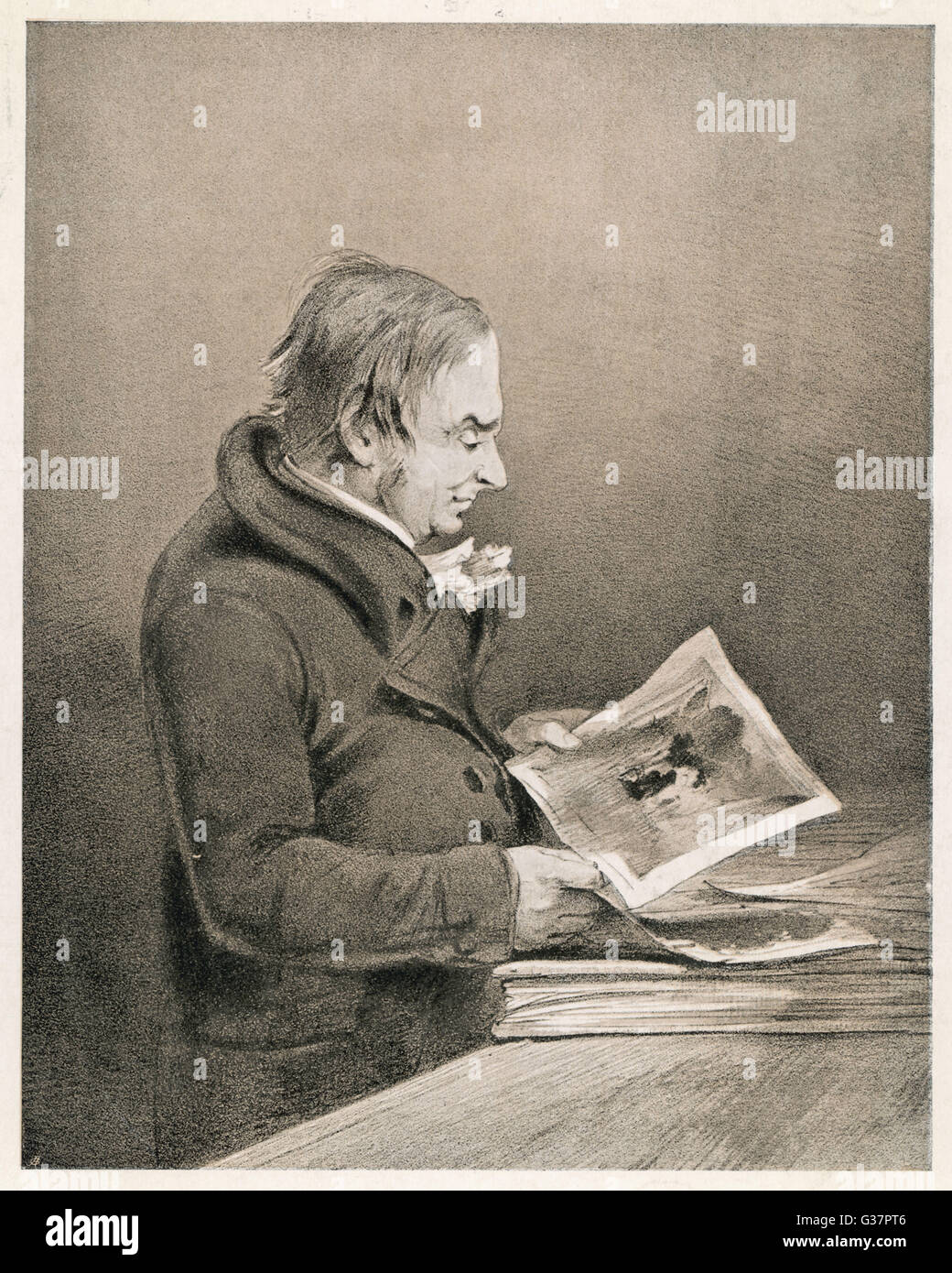 J M W TURNER peintre anglais en regardant ses dessins Date : 1775 - 1851 Banque D'Images