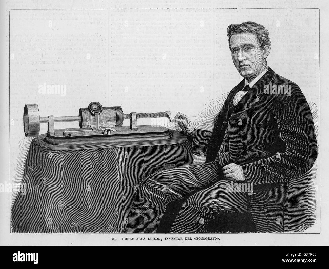 THOMAS Alva Edison avec son phonographe. Date : 1847 - 1931 Banque D'Images