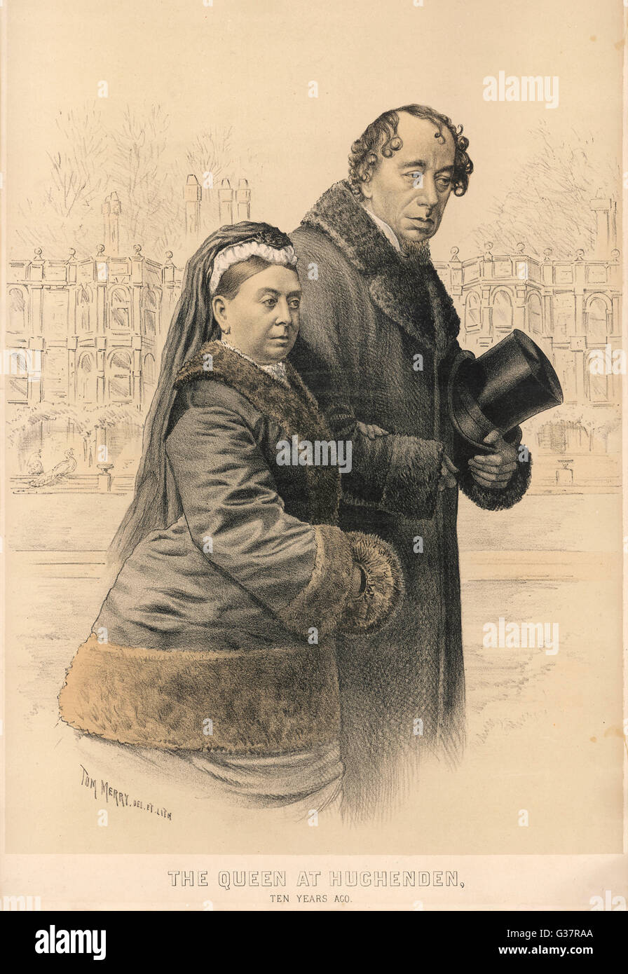 BENJAMIN DISRAELI La reine Victoria avec Disraeli à Hughenden. Date : 1804-1881 Banque D'Images