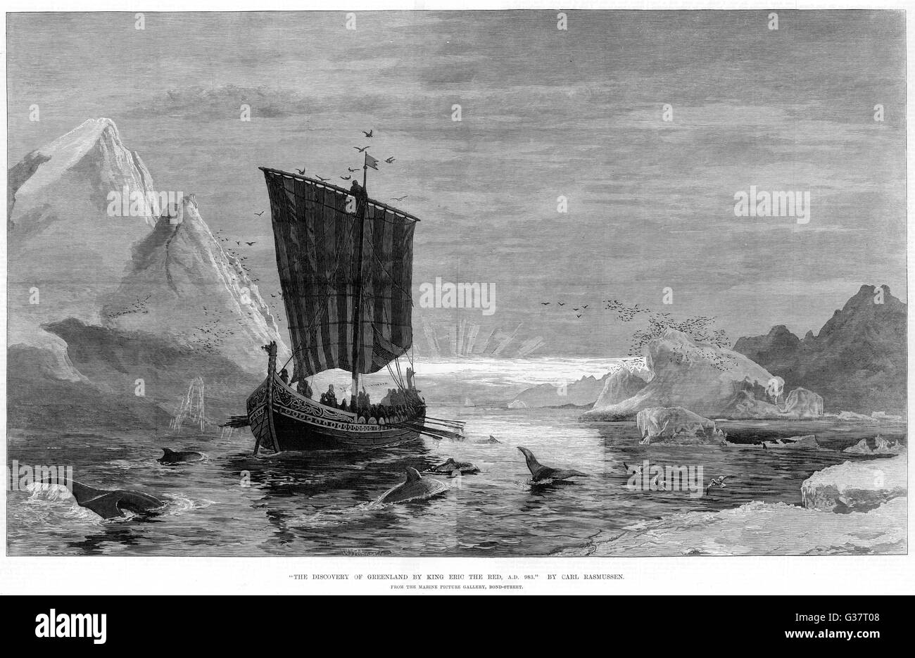 Eric the Red Sails au Groenland, 983 Date : 9e - 10e siècles Banque D'Images