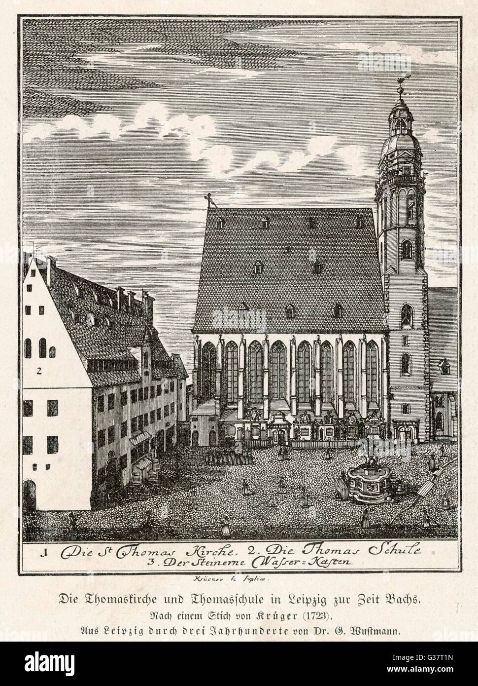Église Saint-thomas, Leipzig, à l'époque de Bach. Date : 1723 Banque D'Images