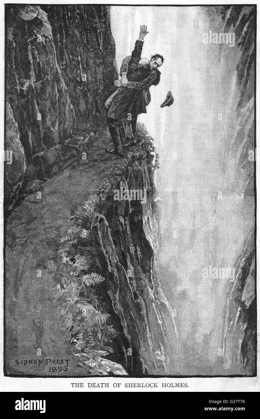 Le dernier problème La mort de Sherlock Holmes ; Holmes &AMP ; Moriarty lutte au Reichenbach Falls : apparemment, les deux sont tués. Date : Première publication : 1893 Banque D'Images