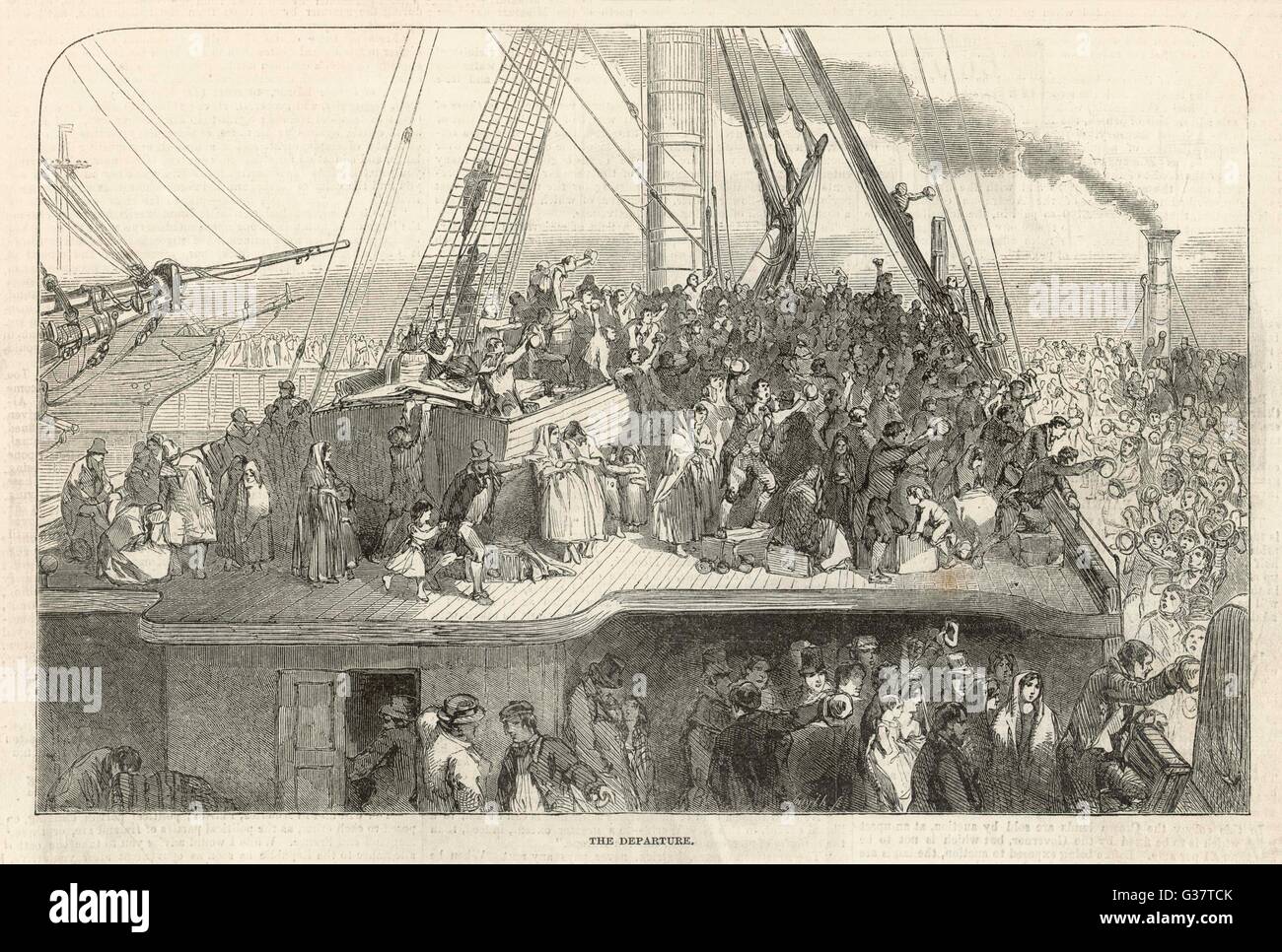 Départ d'un navire d'émigrants de Liverpool pour l'Amérique Date : 1850 Banque D'Images