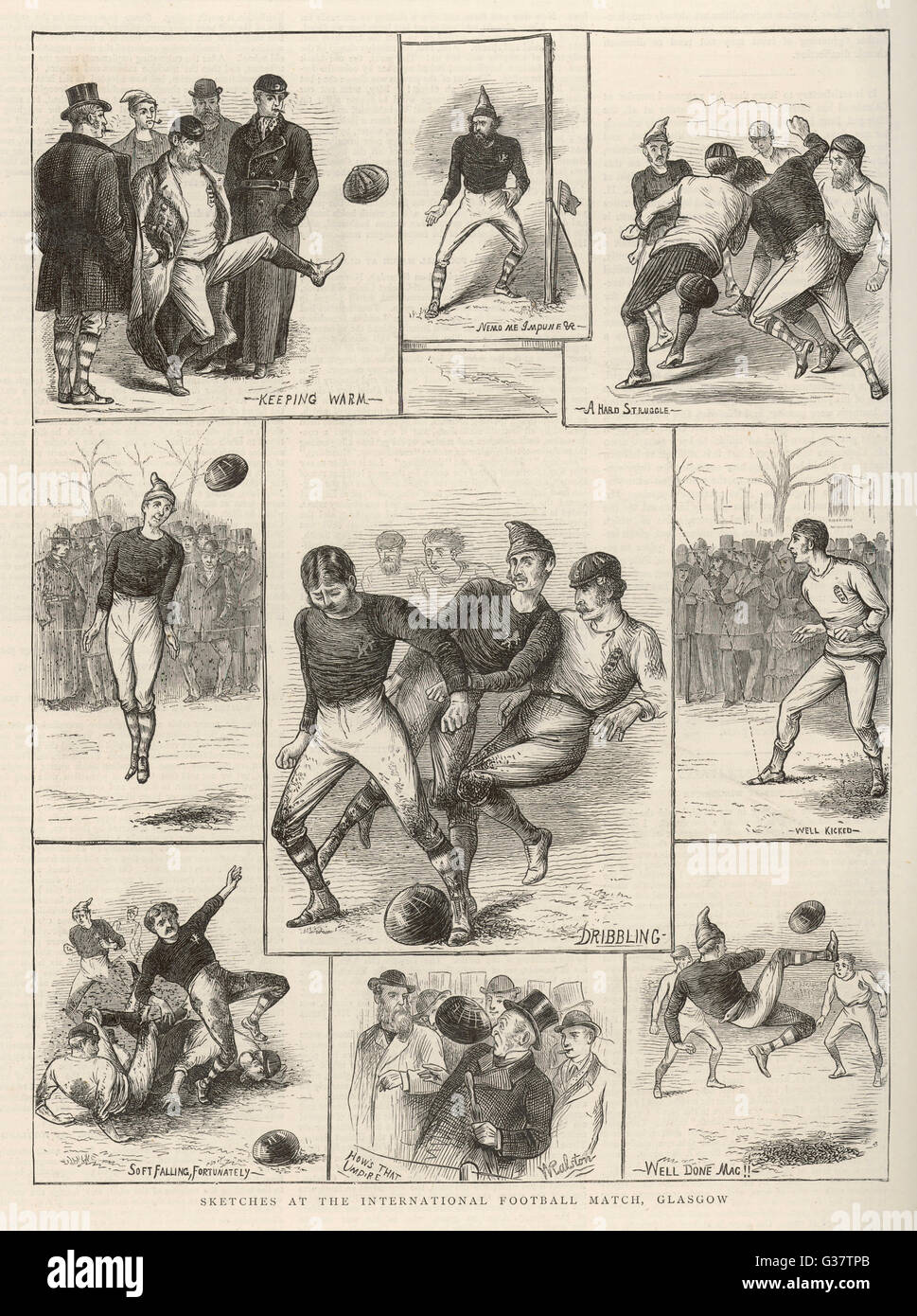 L'Angleterre contre l'Ecosse. A joué à l'ouest de l'Écosse Cricket Club, près de Glasgow. L'Angleterre a battu l'Ecosse 5 - 2. Date : 1872 Banque D'Images