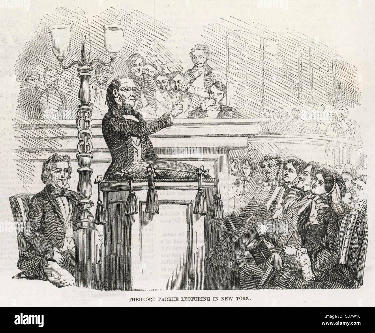 L'AGITATION DE RÉFORME AUX États-unis D'AMÉRIQUE - Theodore Parker des conférences à New York pour un public de sympathisants Date : 1856 Banque D'Images