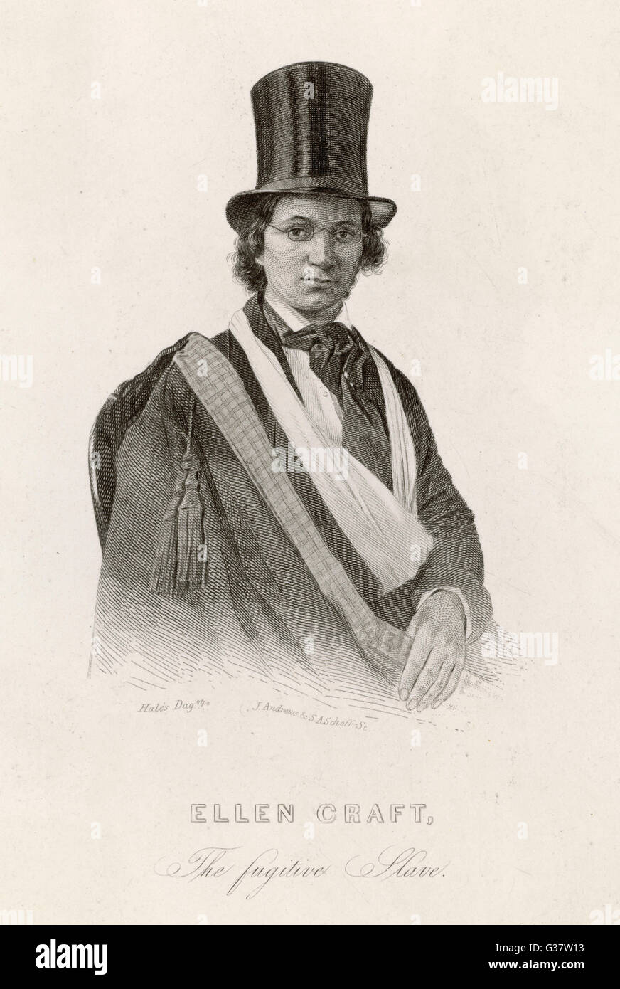 Ellen Craft, représenté dans les vêtements qu'elle portait pour son évasion déguisée en homme Date : 1854 Banque D'Images