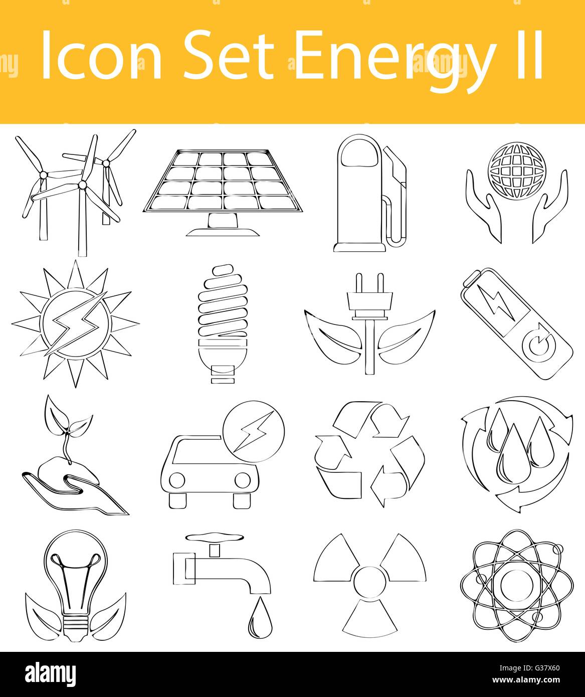 Appelée Doodle bordée Icon Set Energy II avec 16 icônes pour l'utilisation créative en design graphique Illustration de Vecteur