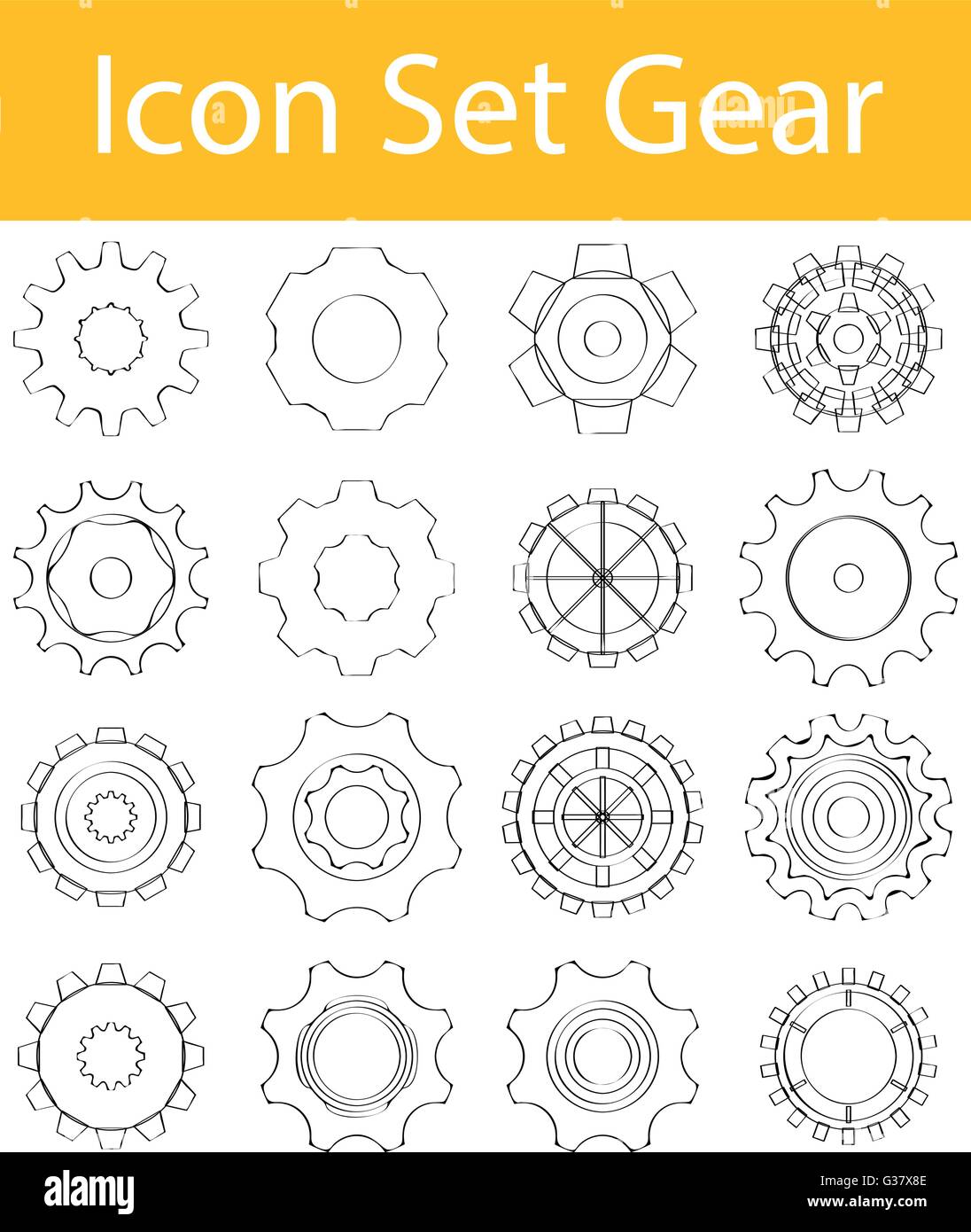 Appelée Doodle bordée Icon Set Gear I avec 16 icônes pour l'utilisation créative en design graphique Illustration de Vecteur