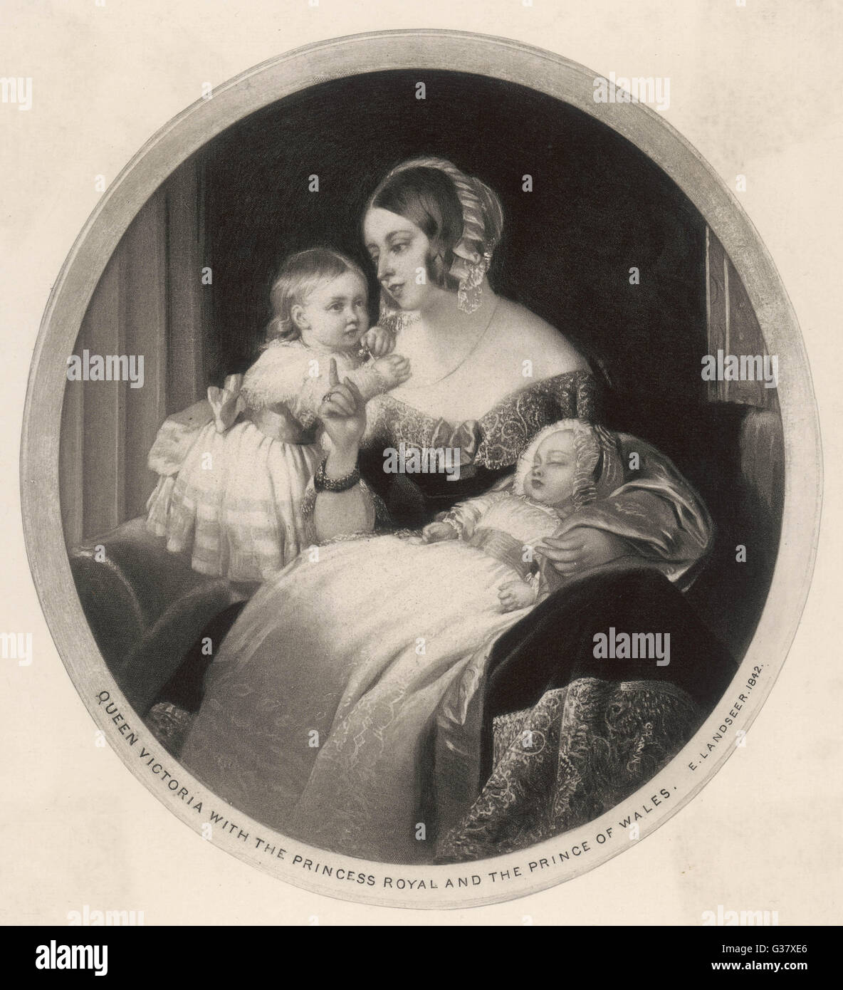 La reine Victoria avec la Princesse Royale et le Prince de Galles. Date : 1842 Banque D'Images