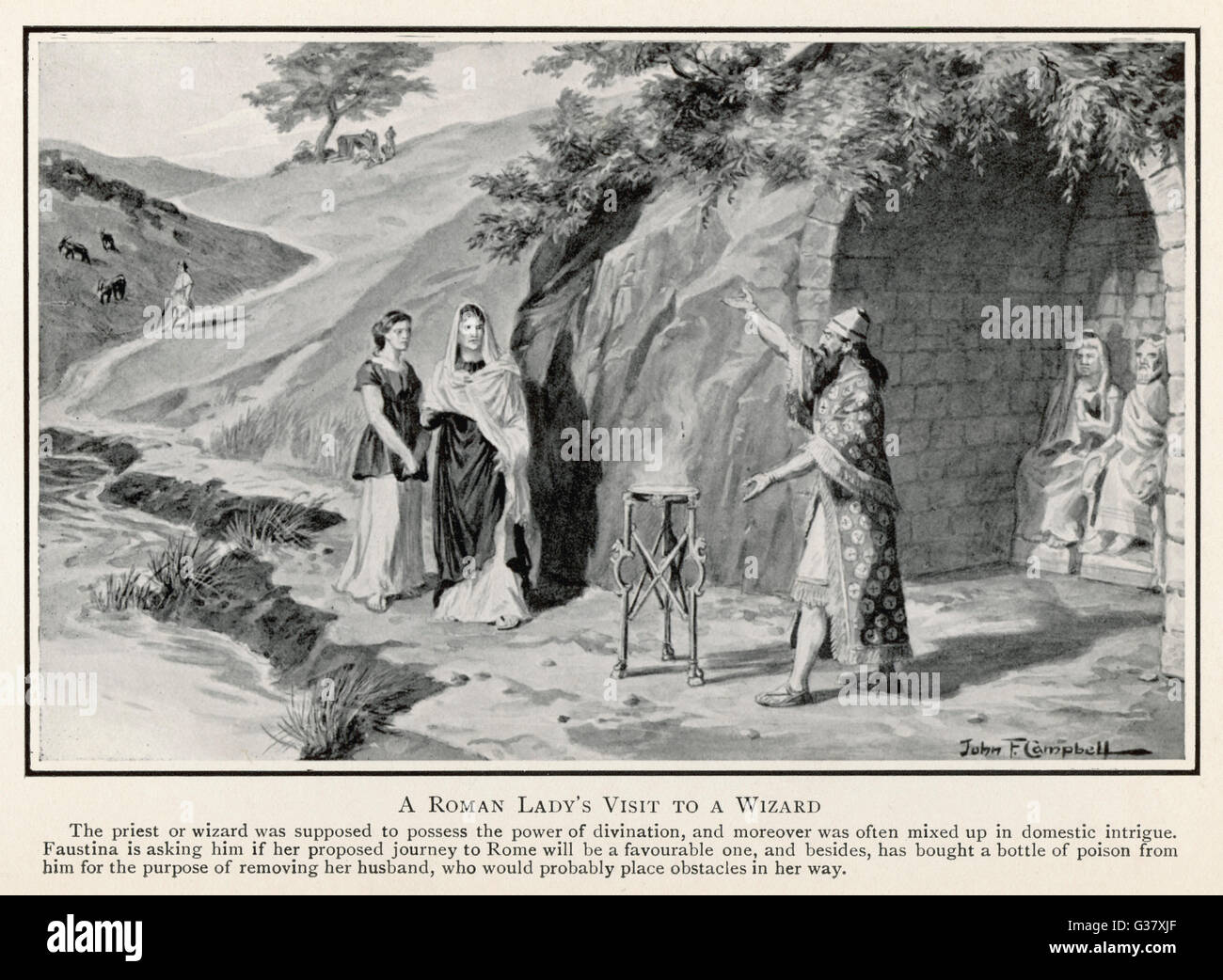 Les femmes romaines consultent un magicien natif. Banque D'Images