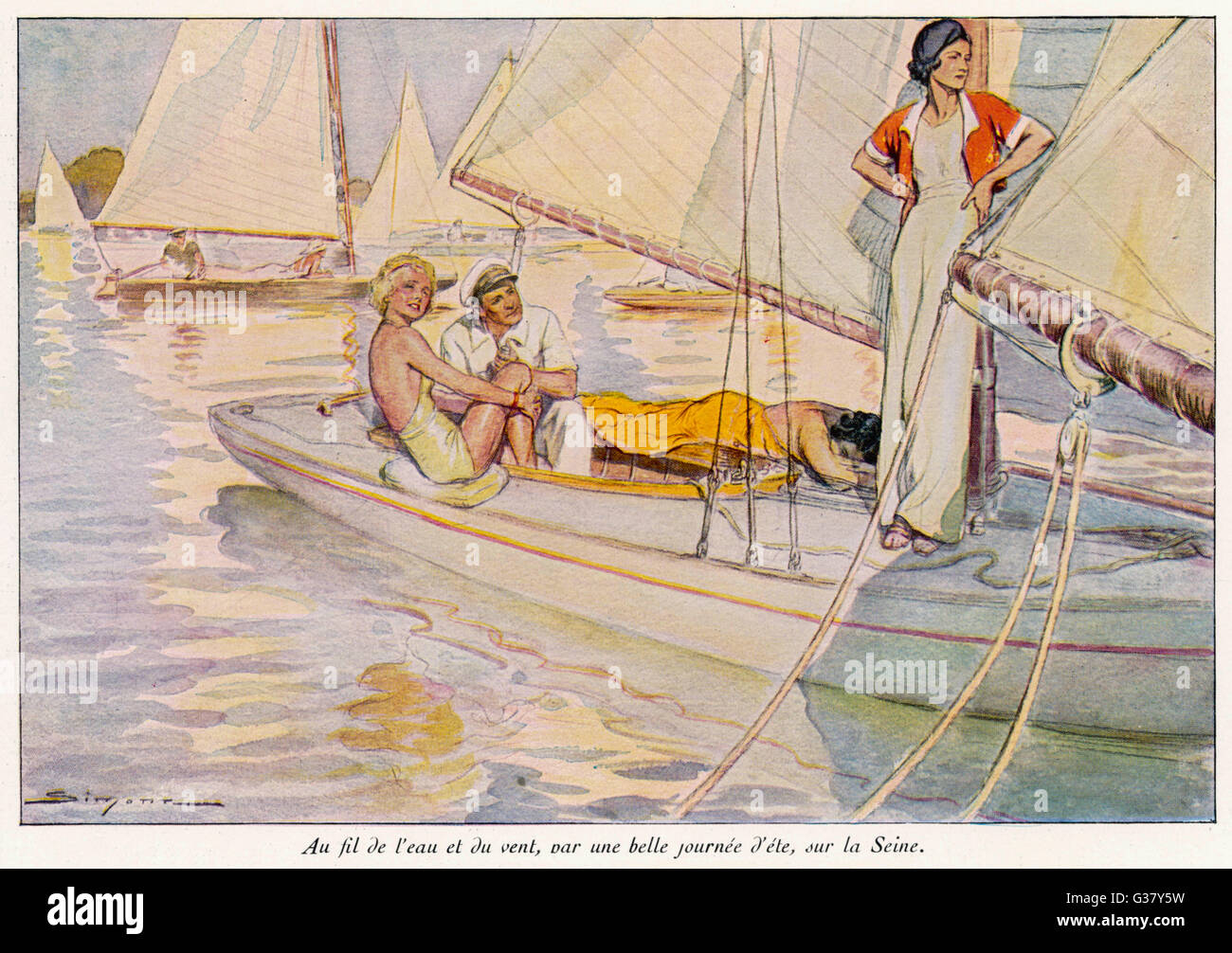 Voile: Sur un yacht en France 1934 Banque D'Images