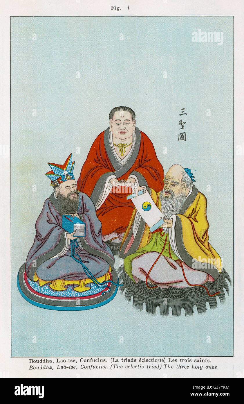 Les trois grands maîtres chinois de la sagesse spirituelle - Bouddha, Lao-tseu et Confucius Banque D'Images