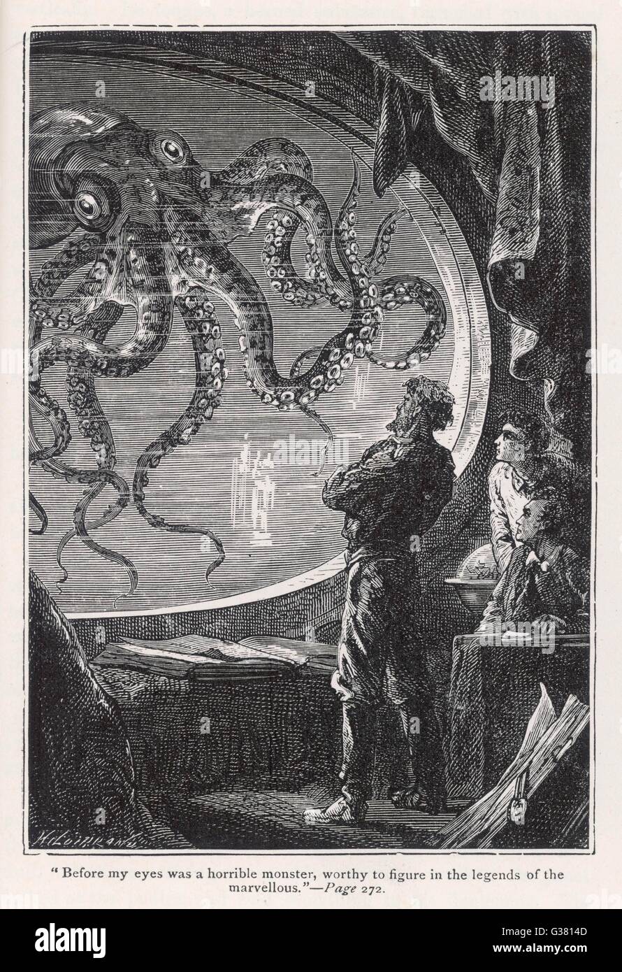 "20 000 lieues SOUS LES MERS' [20 000 lieues sous la mer] un calmar géant, vu de la sécurité de l 'Nautilus' Date : 1870 Banque D'Images