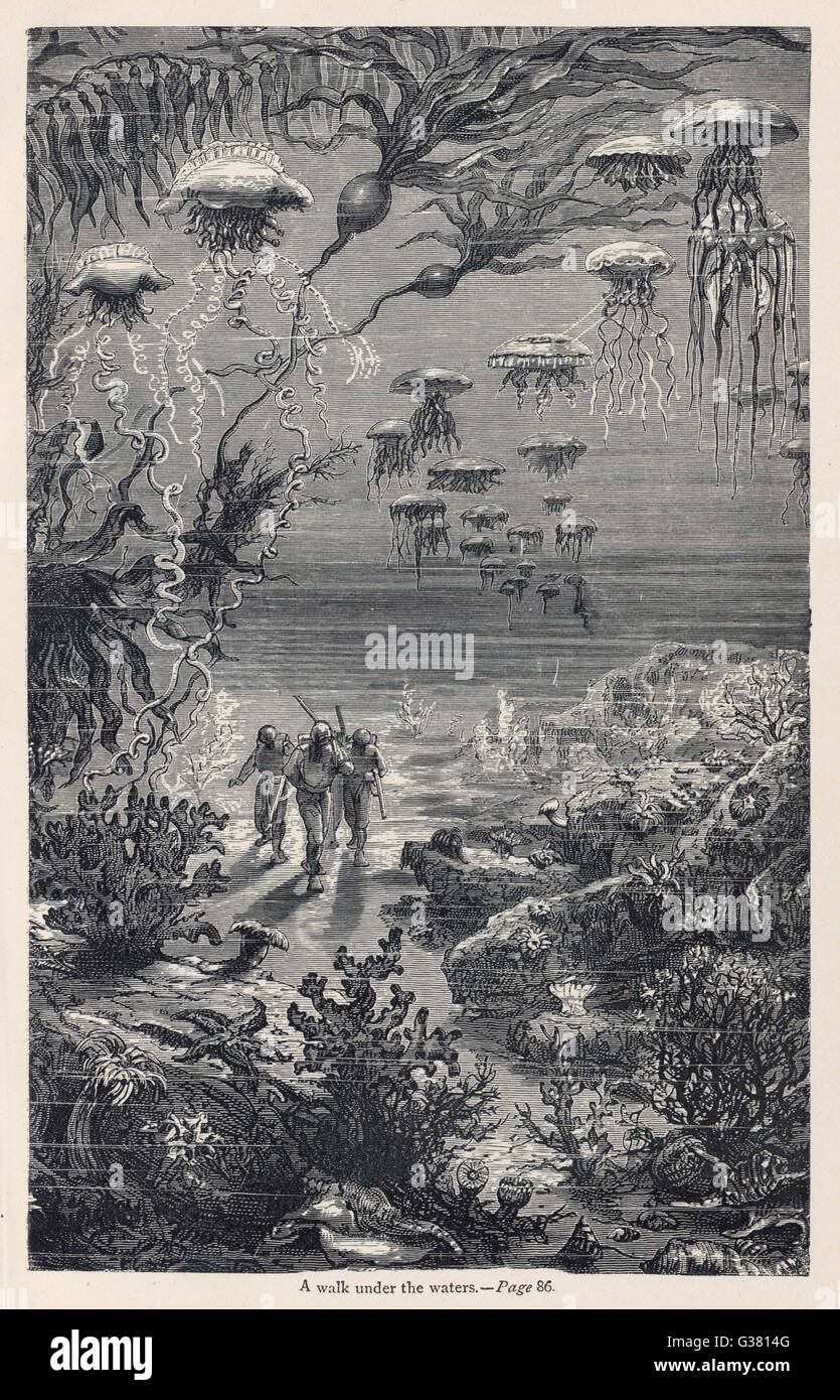 "20 000 lieues SOUS LES MERS' [20 000 lieues sous la mer] Les plongeurs sur la mer Date : 1870 Banque D'Images