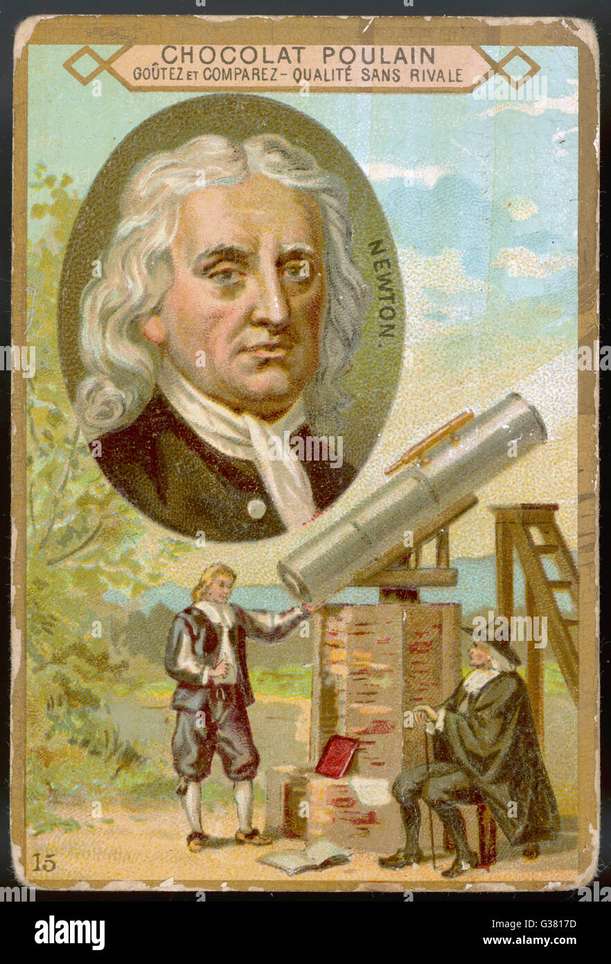 SIR ISAAC NEWTON - scientifique, démontrant son télescope Date : 1642-1727 Banque D'Images