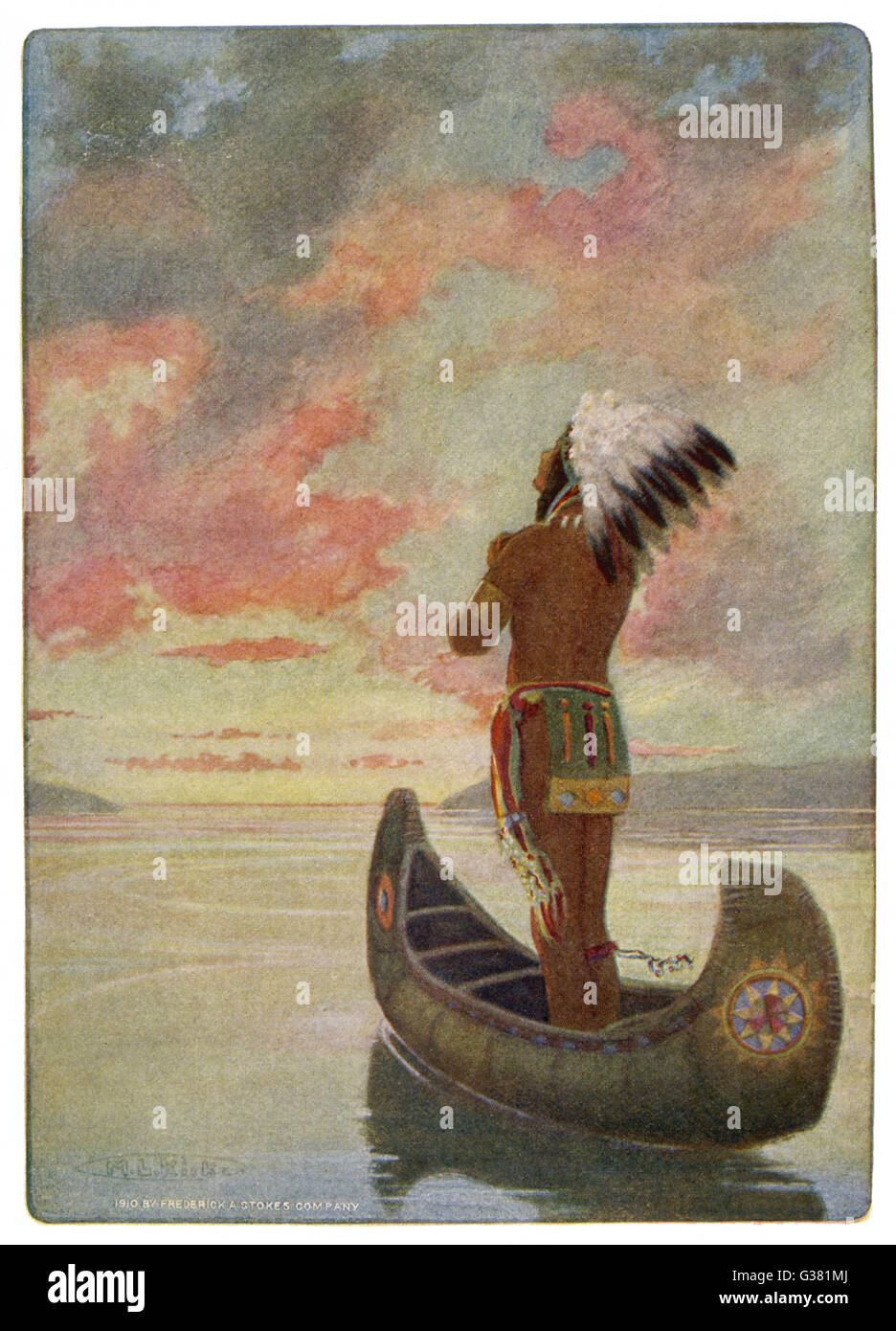 Le départ d'Hiawatha voiles Hiawatha : l'Ouest, jusque dans le coucher du soleil. Date : Première publication : 1855 Banque D'Images
