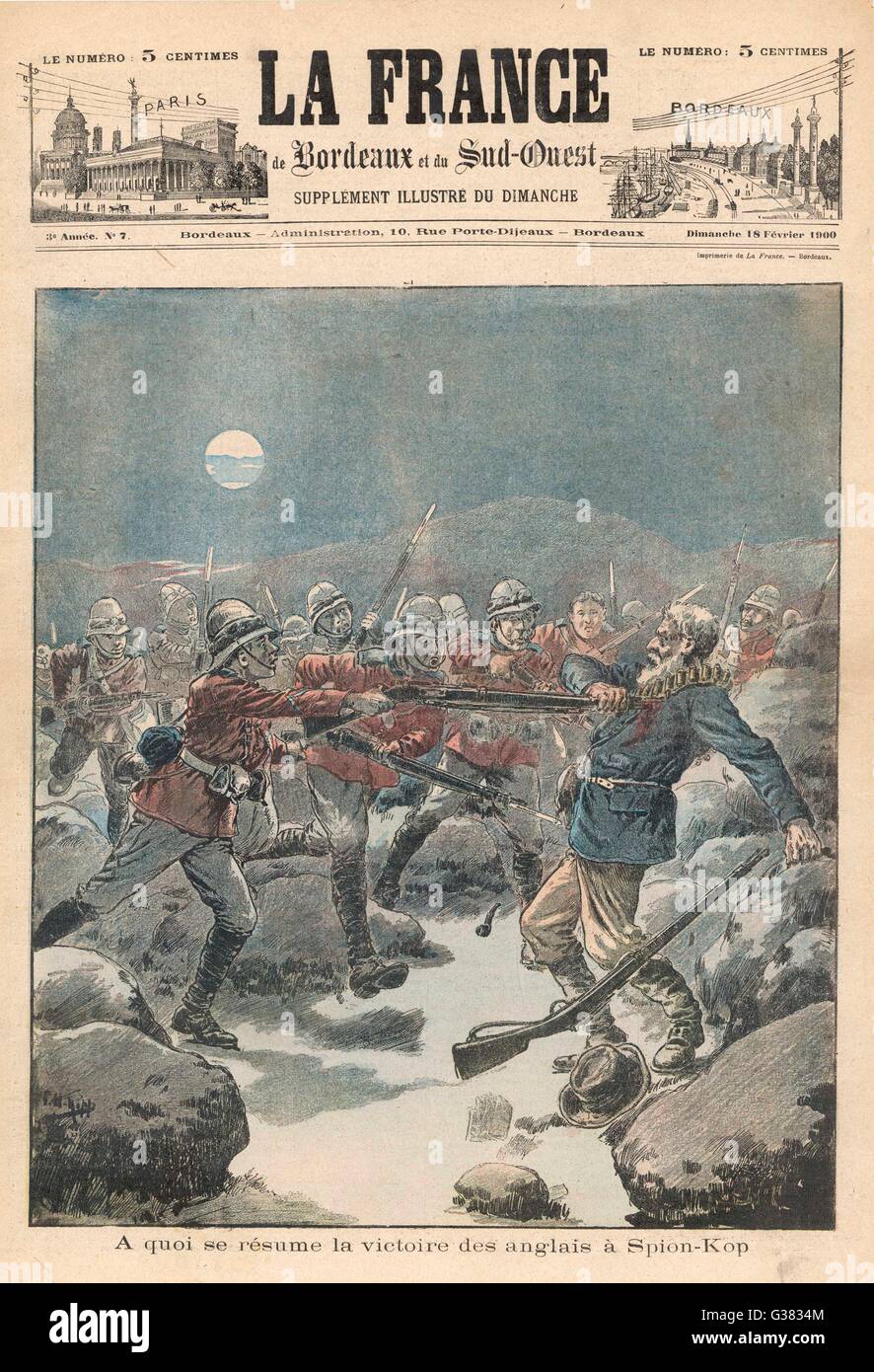 À SPION KOP, les Britanniques prennent la colline, mais sont incapables de le tenir et ont de se retirer avec de lourdes pertes Date : 19 Janvier 1900 Banque D'Images