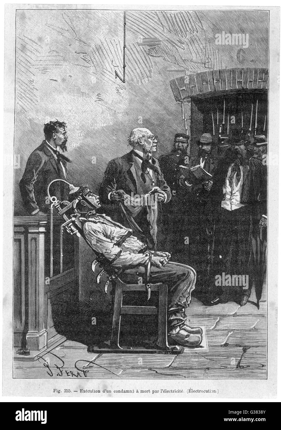 Assassin William Kemmler, à la prison d'Auburn, New York, donne Harold  Brown's chaise électrique son premier test en direct : il lui faut 8  minutes pour mourir - "un spectacle affreux' (N.Y.Times)