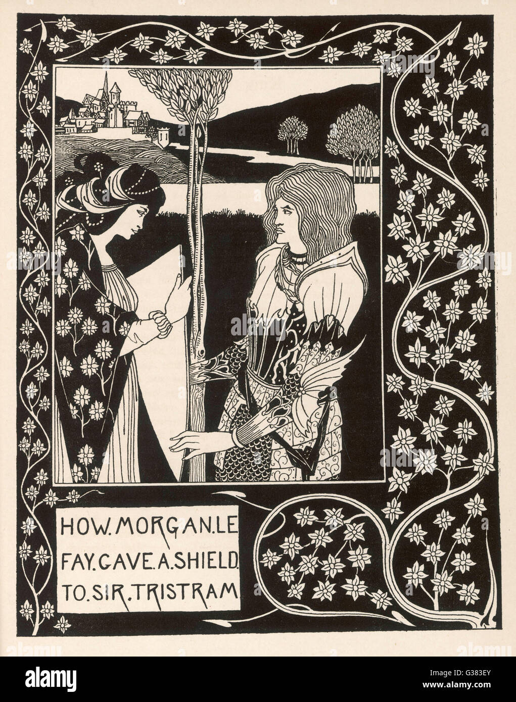 Morgan le Fay donne un bouclier à Sir Tristram Date : 1893 - 1894 Banque D'Images