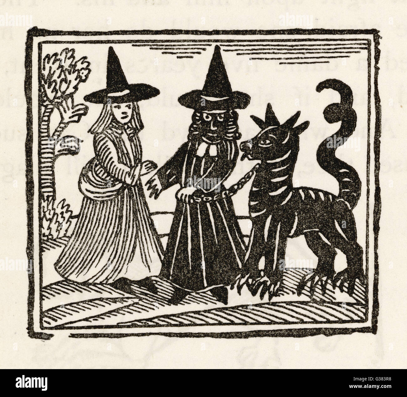 Deux sorcières et une bonne connaissance - Le traditionnel 'Black Dog' Date : vers 1600 Banque D'Images