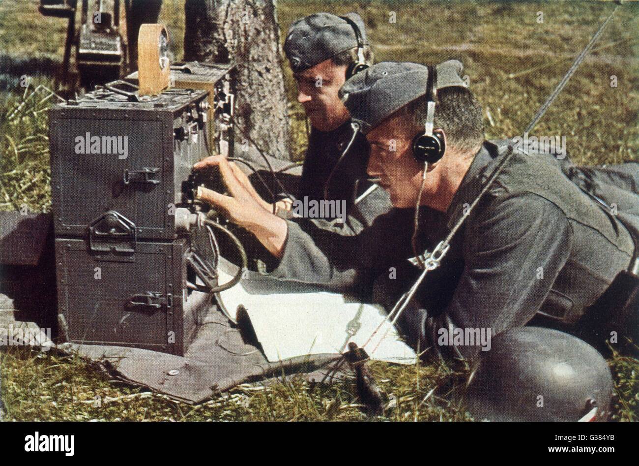 Avec l'armée allemande à l'opération radio champ Date : 1940 Banque D'Images