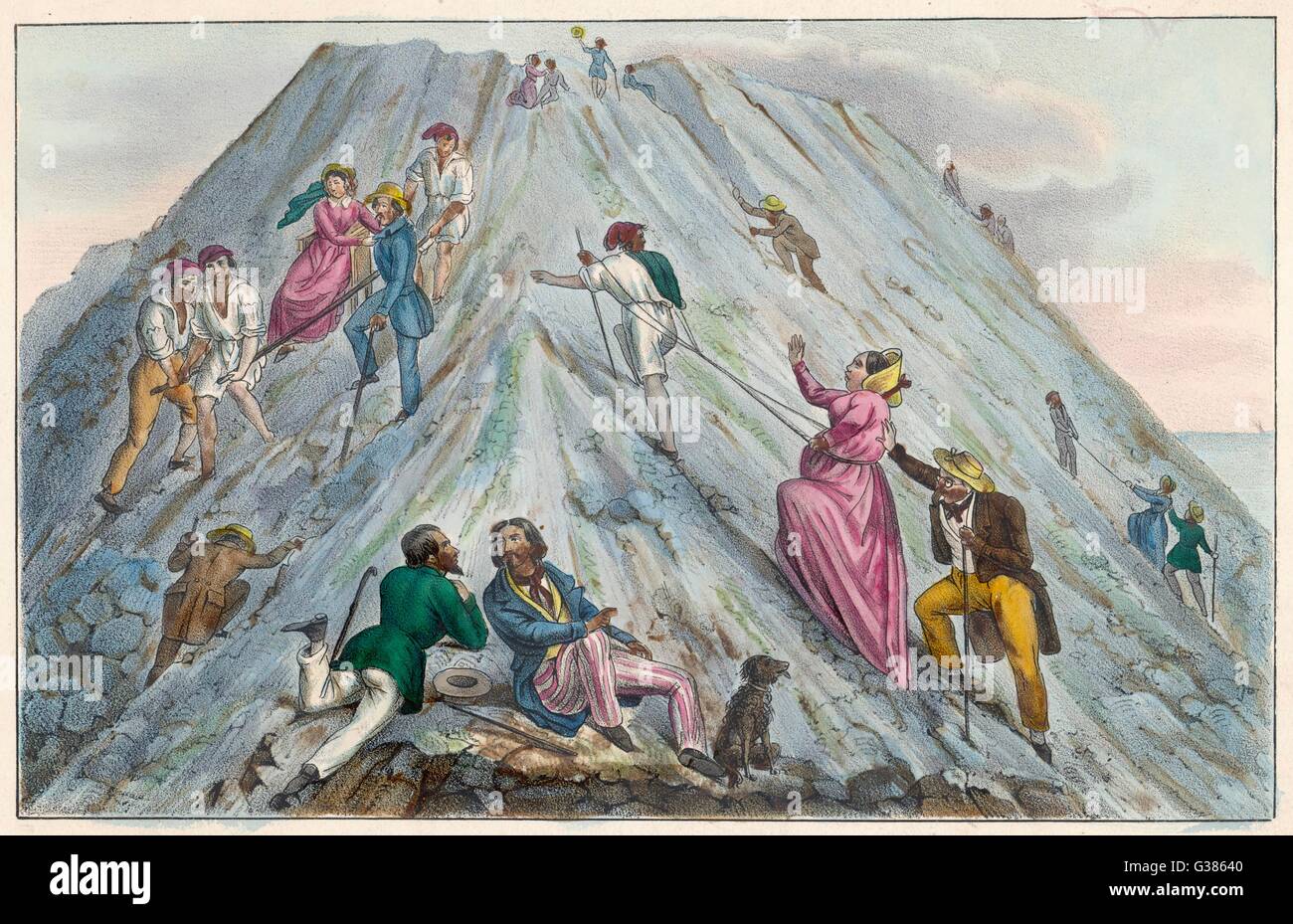 Les touristes vers le haut le côté de la montagne Date : vers 1840 Banque D'Images