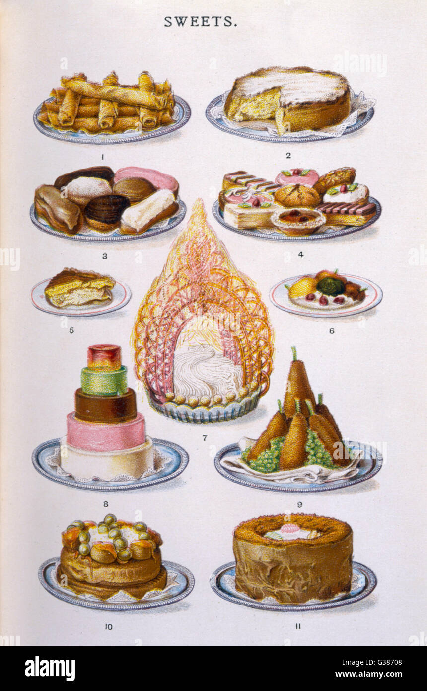 Pancakes Riz Amp Gateau Aux Pommes Eclairs Patisseries Riz Au Lait Compote De Fruits Sucre Bagatelle Croquettes De Riz Creme Pyramide Gateau St Honore Simnel Cake Date 1907 Photo Stock Alamy