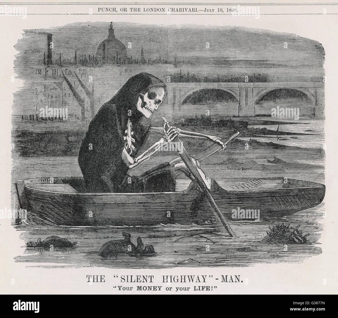 La mort - Le Highway-Man "silencieuse" de la rivière polluée Thames Date : 1858 Banque D'Images