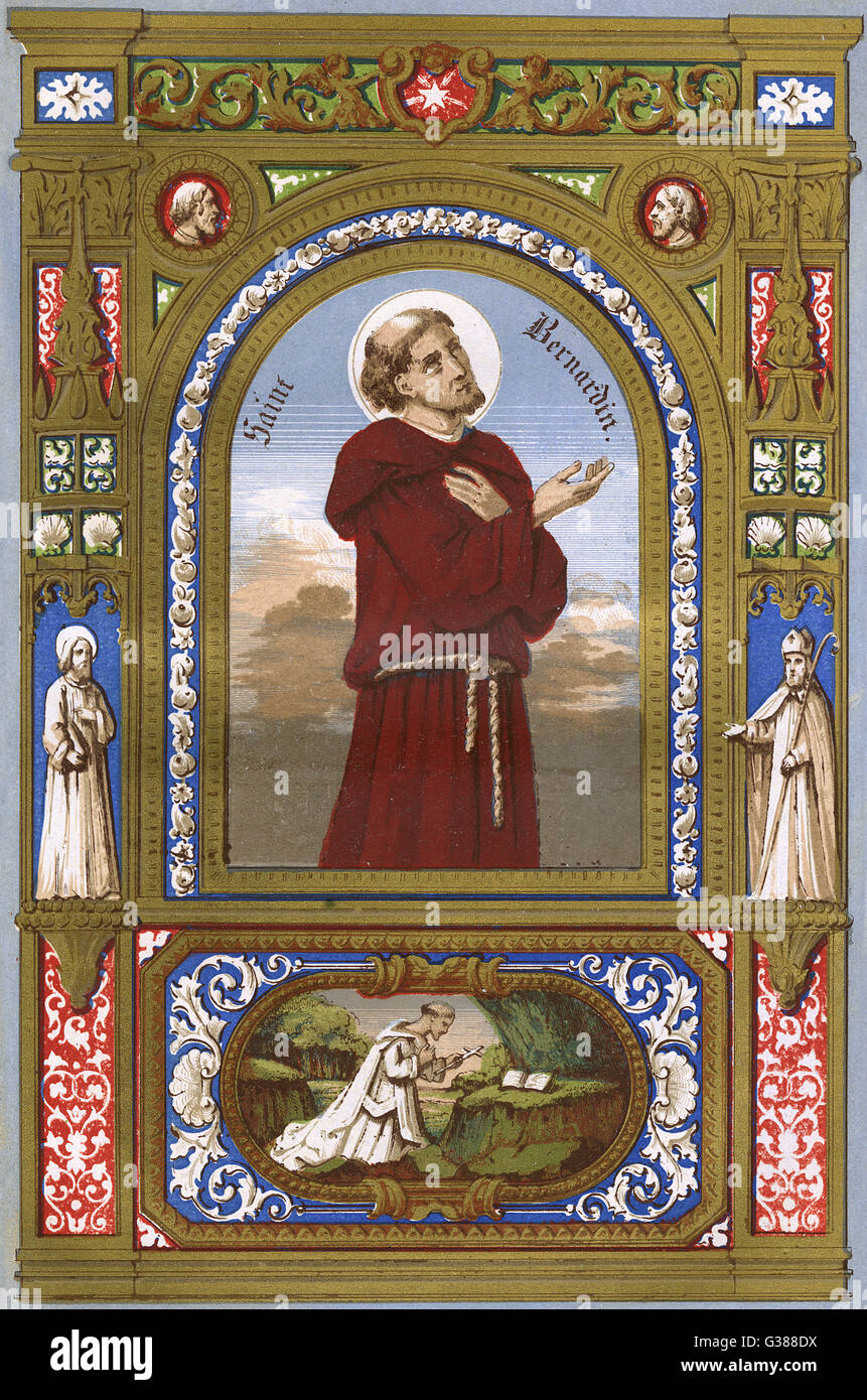 Saint Bernardino de Sienne disciple de S. Francesco di Assisi Date : 1380 - 1444 Banque D'Images