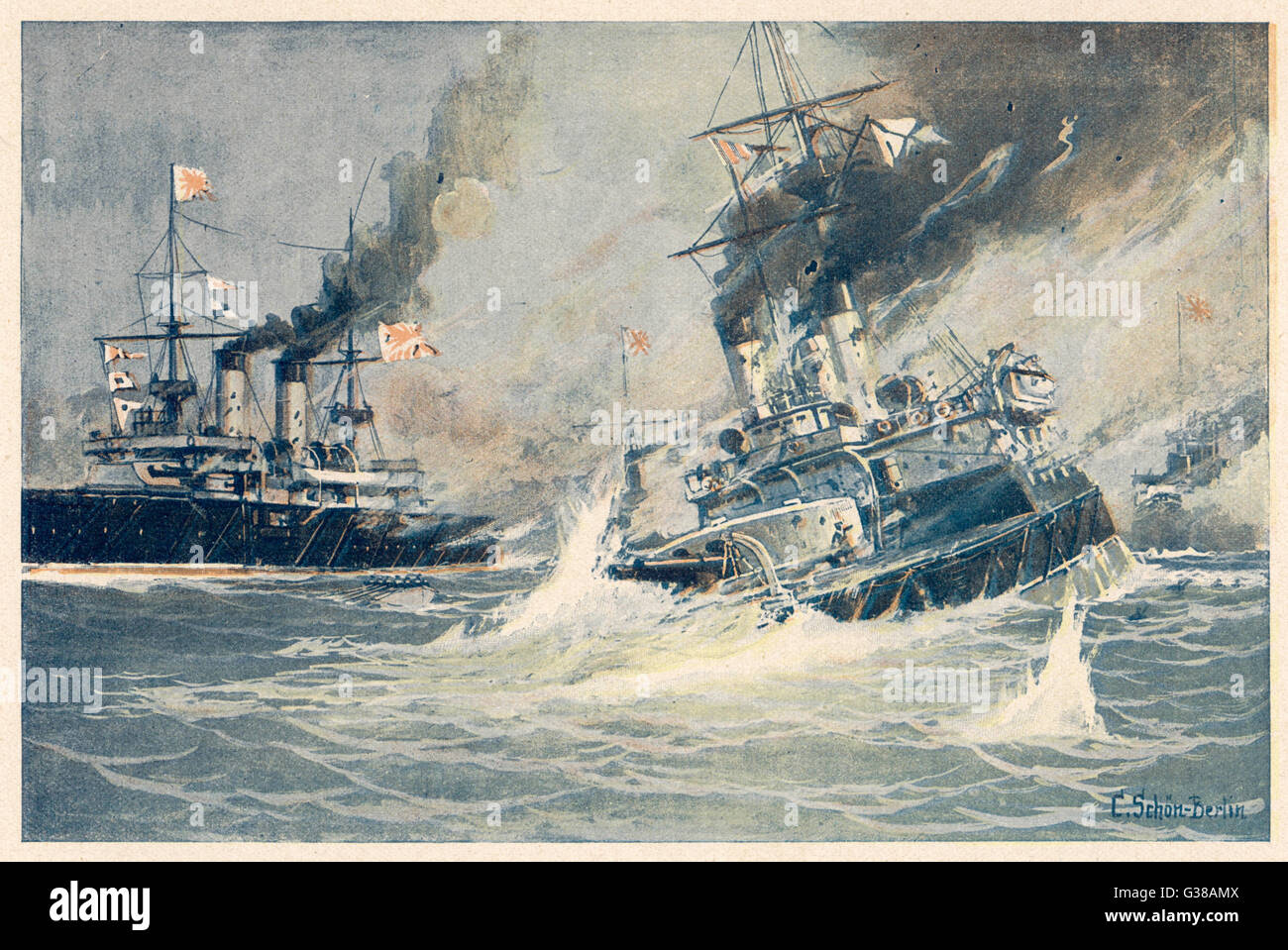 Bataille de TSUSHIMA STRAIT Le naufrage du cuirassé russe 'Navarin' - presque toute la flotte russe a été détruit ou capturé par les Japonais dans la bataille de 2 jours Date : 27-28 Mai 1905 Banque D'Images