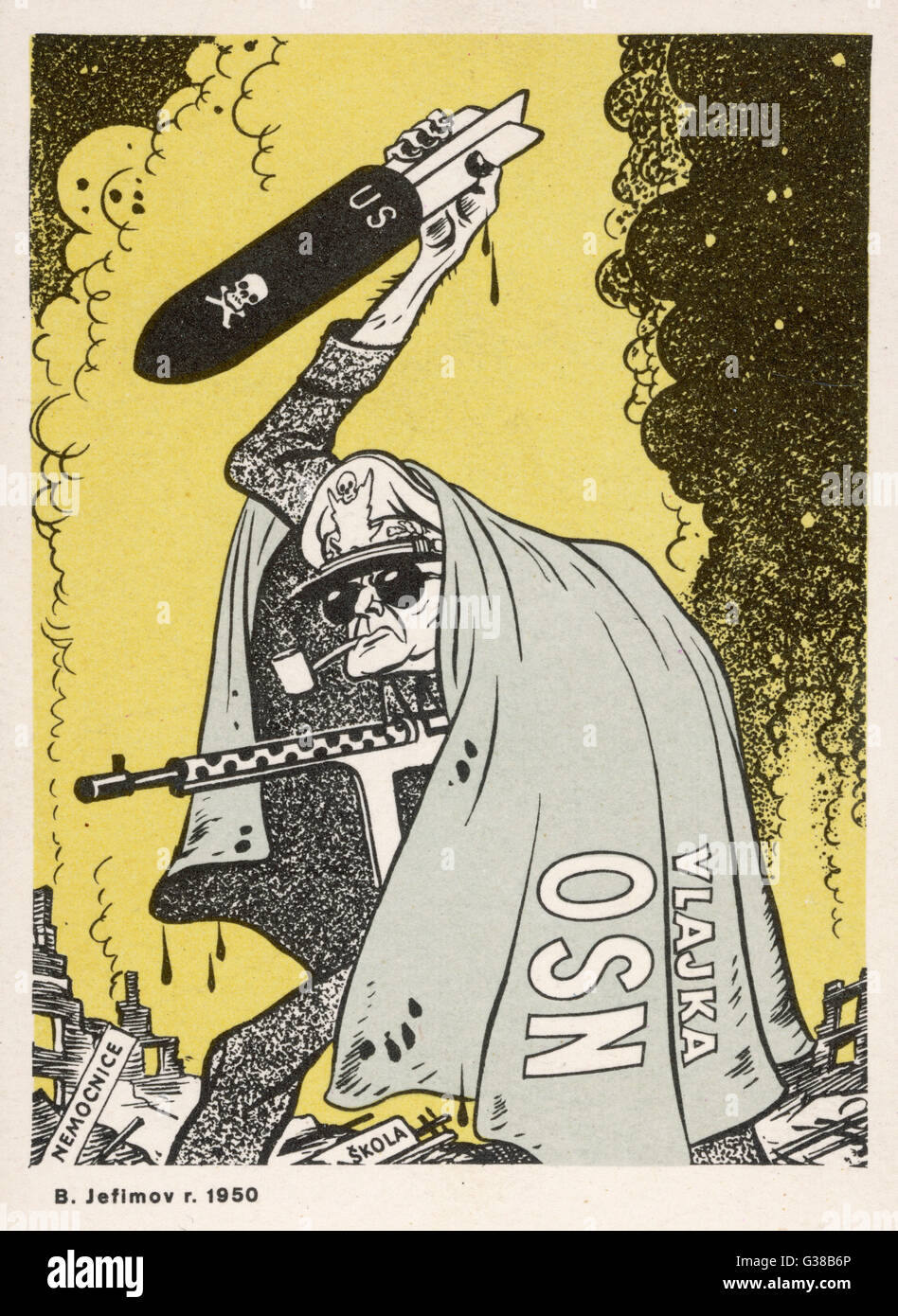 Un belliciste le général Macarthur est représenté par un parti communiste d'Europe de l'artiste comme le symbole de l'agression américaine au moment de la guerre de Corée Date : 1950 Banque D'Images