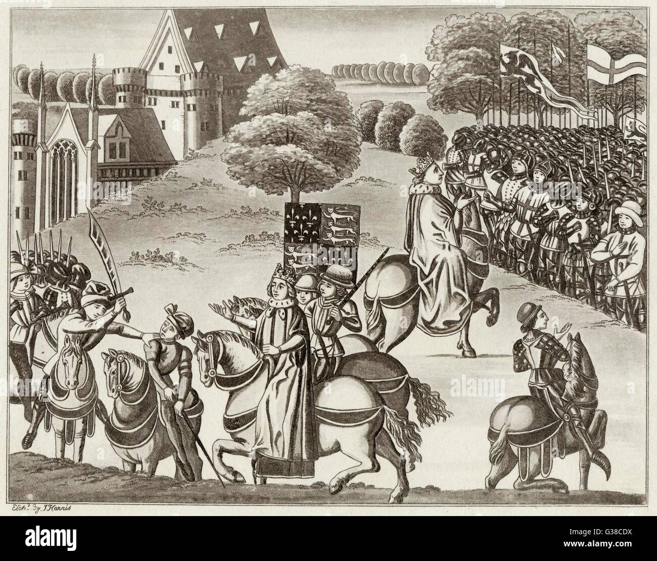 Wat Tyler, de son insolence, est tué par Sir William Walworth en présence de Richard II, qui se met alors à la tête des rebelles. Date : 1381 Banque D'Images