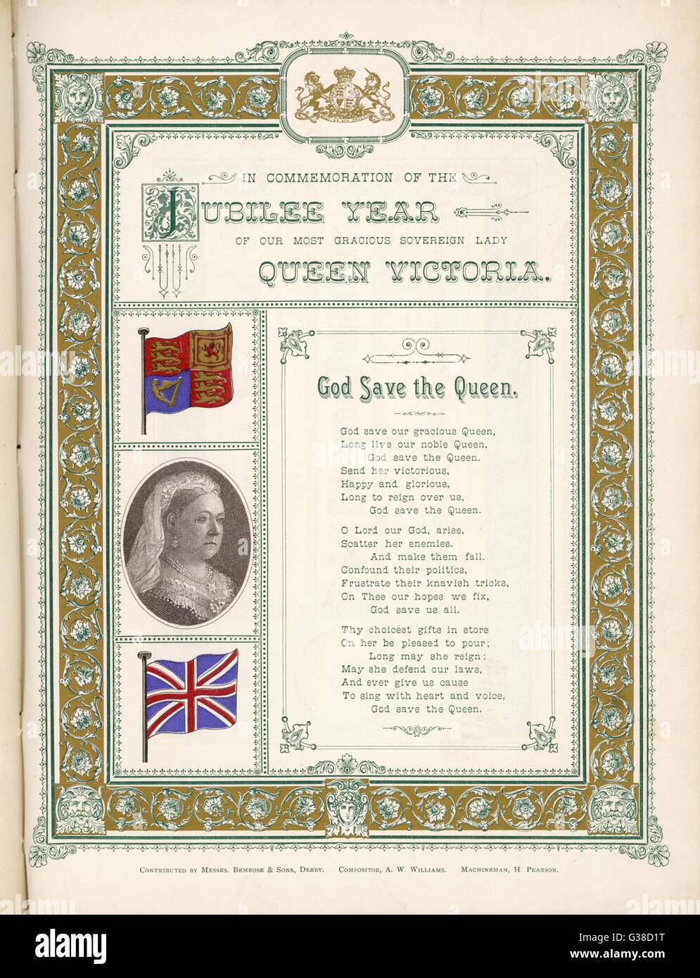 L'hymne national britannique, en vedette sur un hommage à Victoria à l'occasion de son Jubilé d'or Date : 1887 Banque D'Images